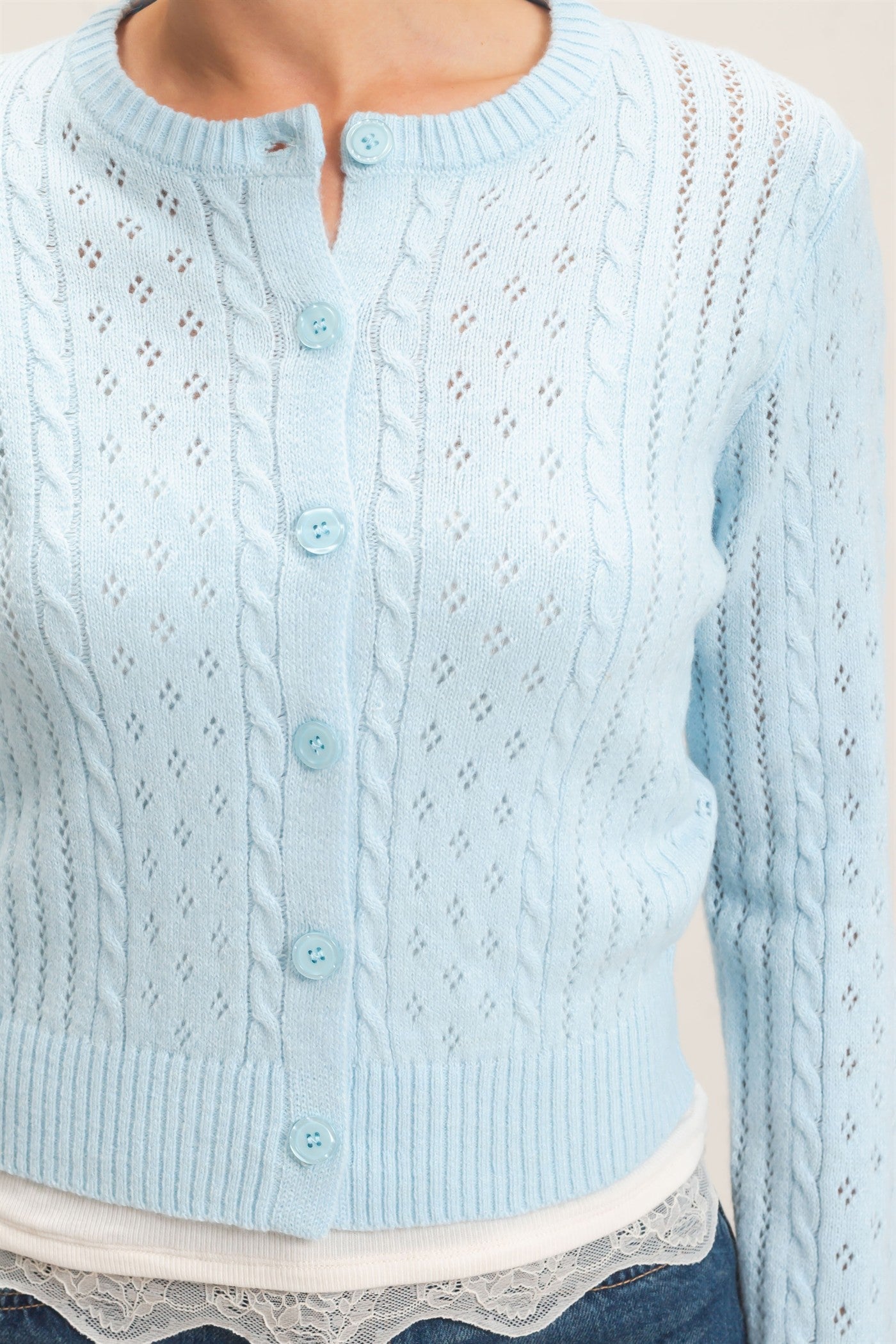 Wholesale Cable Knit Cardigan Cardigans HF26E150 BLUE HYFVE