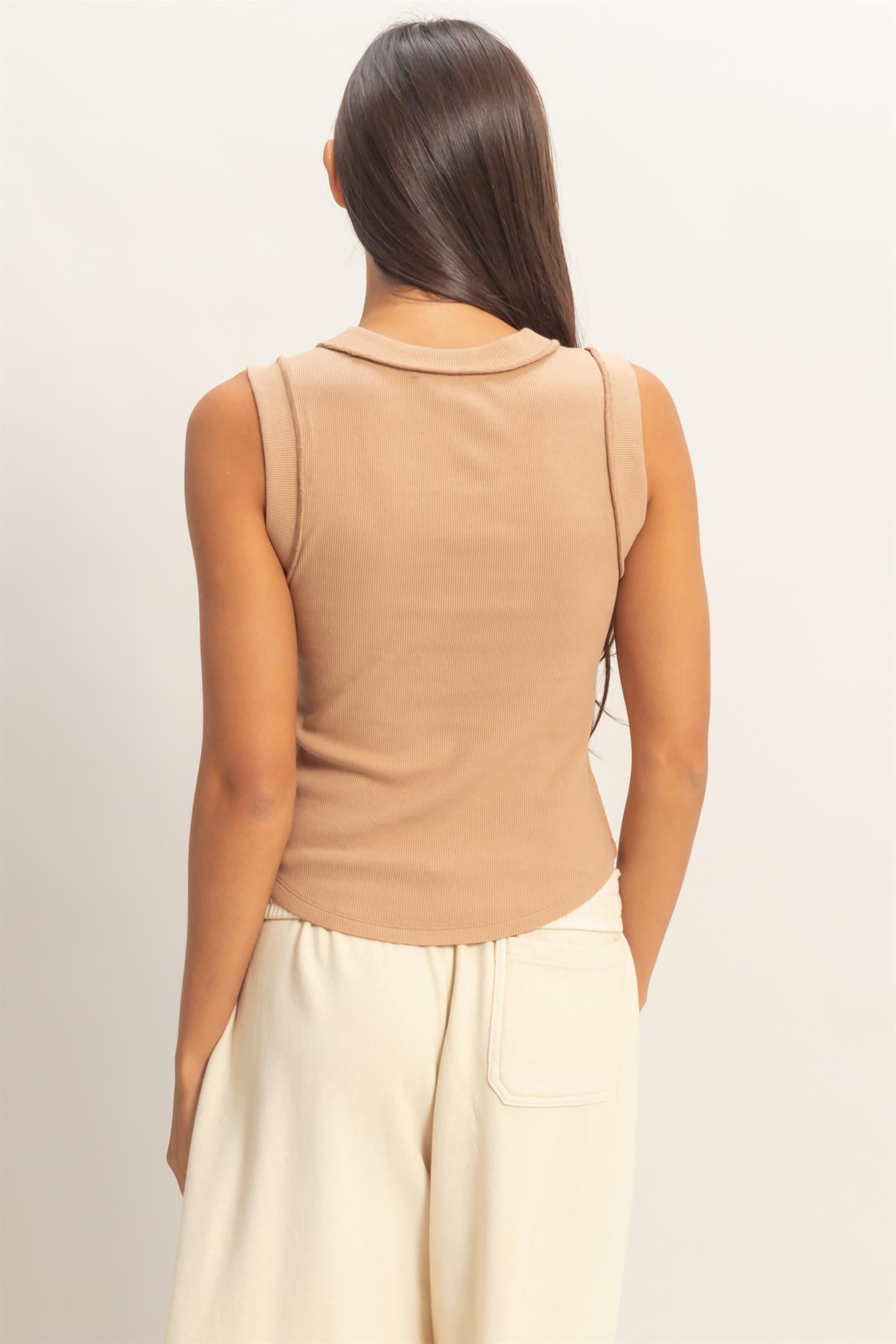 Wholesale Seam Detail Tank Top Tank Tops DZ26A369 DARK TAUPE DOUBLE ZERO