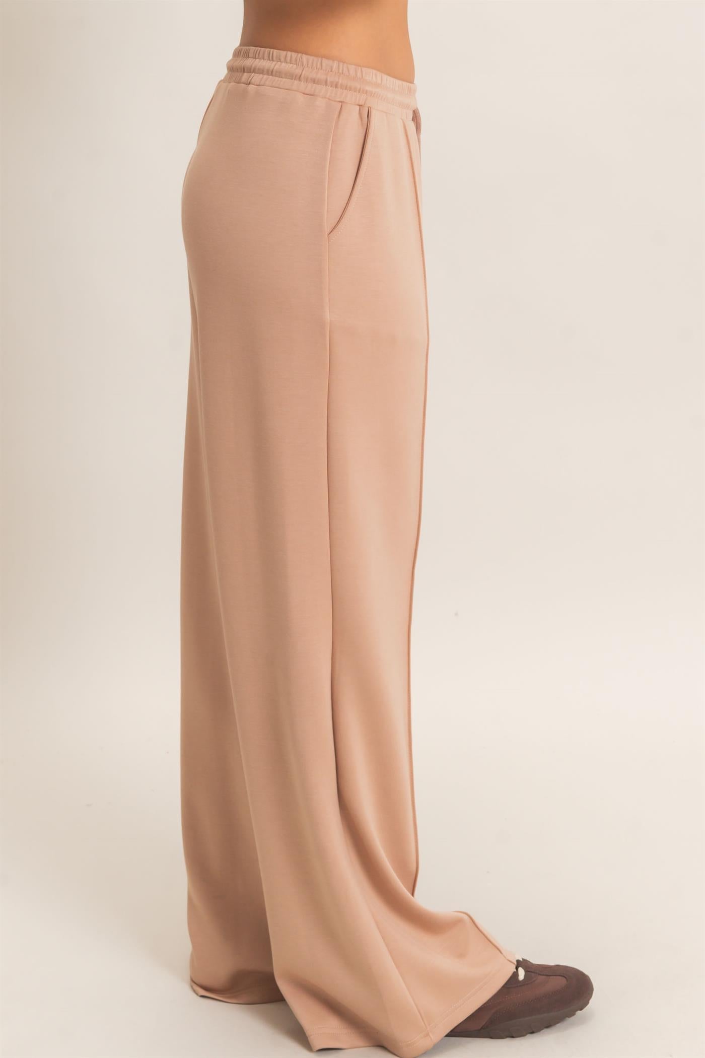 Wholesale Drawstring Waist Pintuck Wide Leg Pants Pants DZ26E384 DARK TAUPE HYFVE