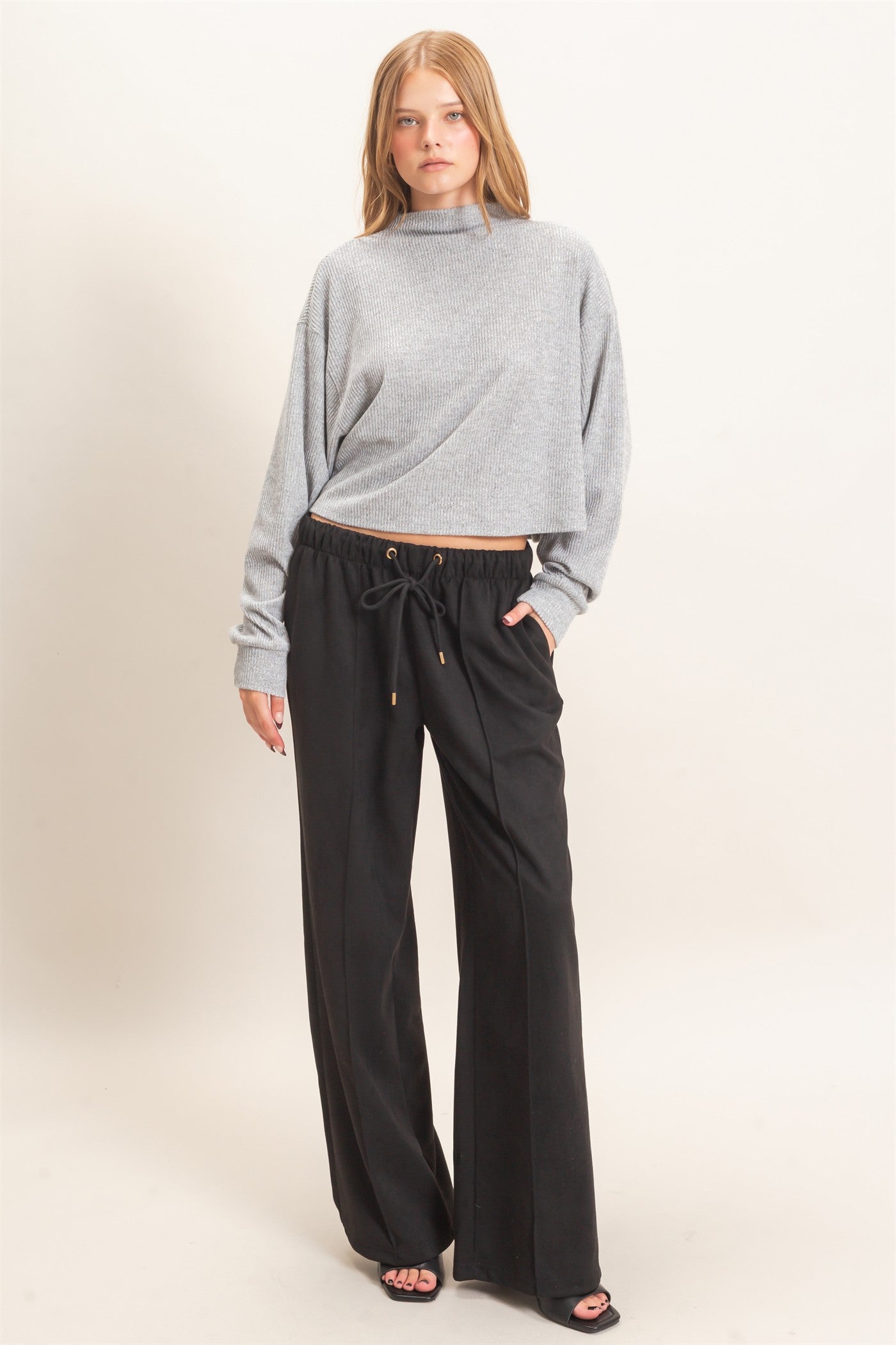 Wholesale Ribbed Mock Neck Top Clothing Tops HF26F030 GRAY HYFVE