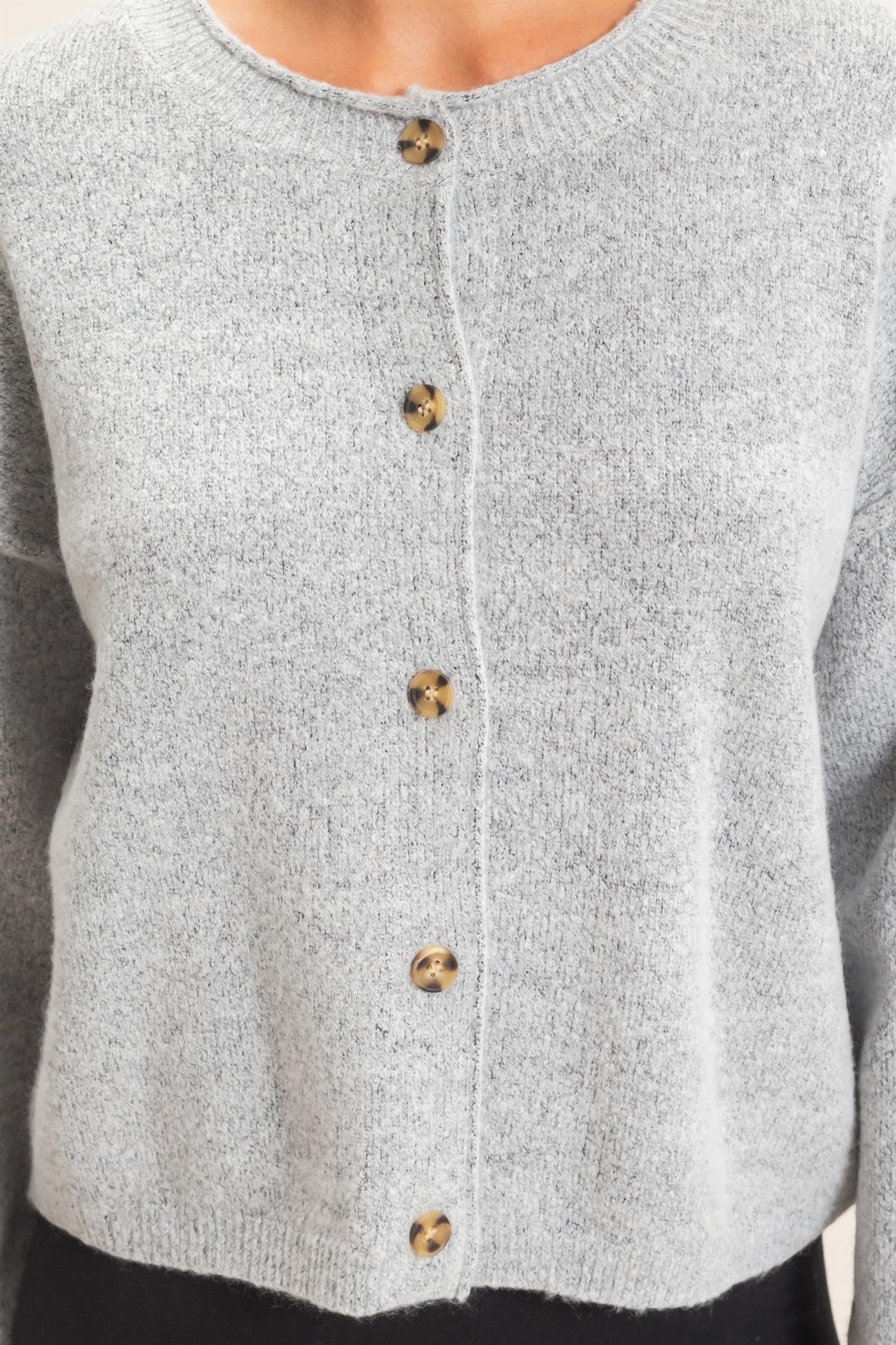Wholesale Crew Neck Loose Fit Cardigan Cardigans DZ26E269 HEATHER GRAY DOUBLE ZERO