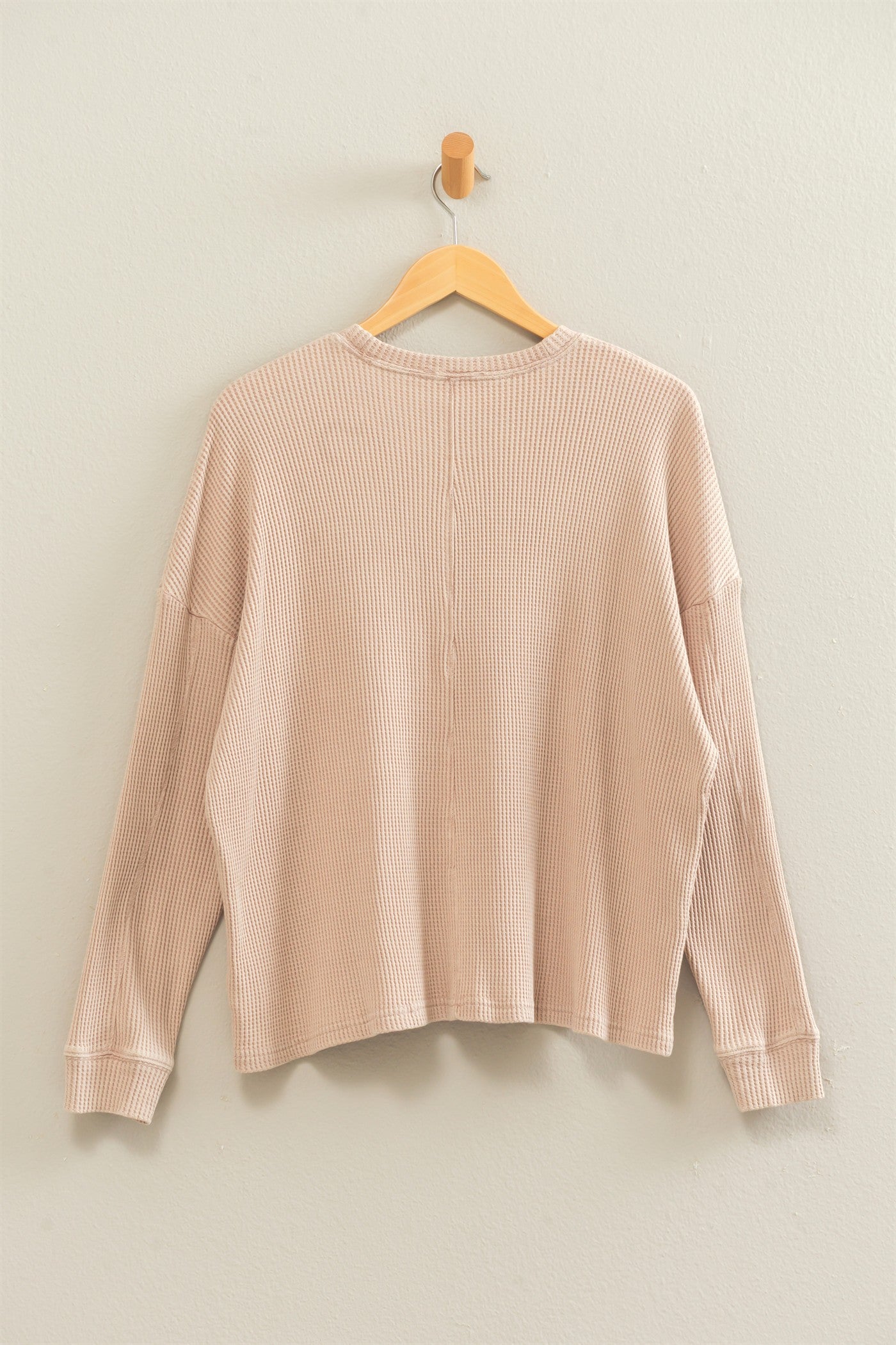 Wholesale Mineral Wash Waffle Long Sleeve Top Clothing Tops DZ26F242 LIGHT TAUPE DOUBLE ZERO