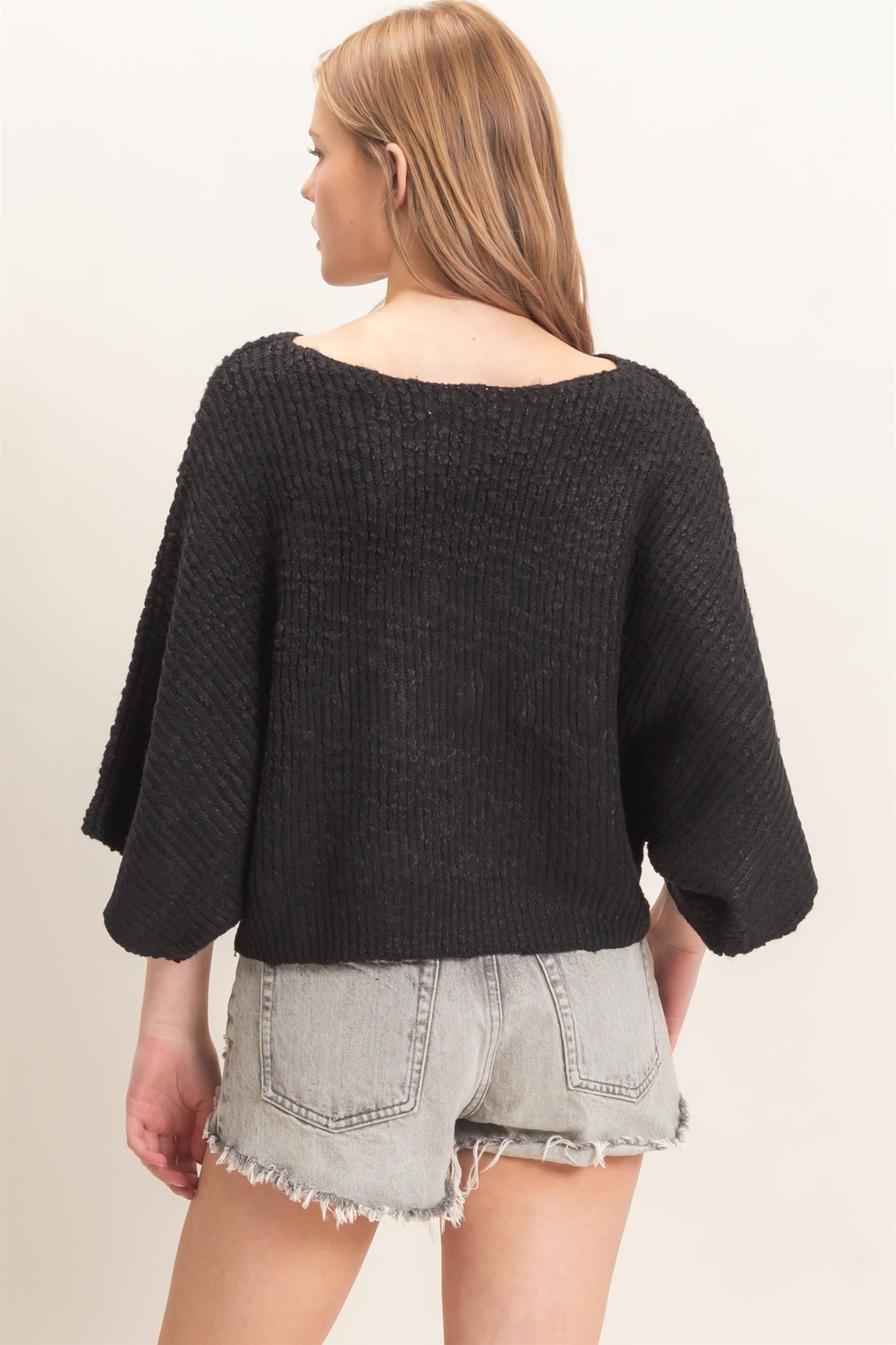 Wholesale Ribbed Boat Neck Sweater Sweaters HF26F201 BLACK HYFVE