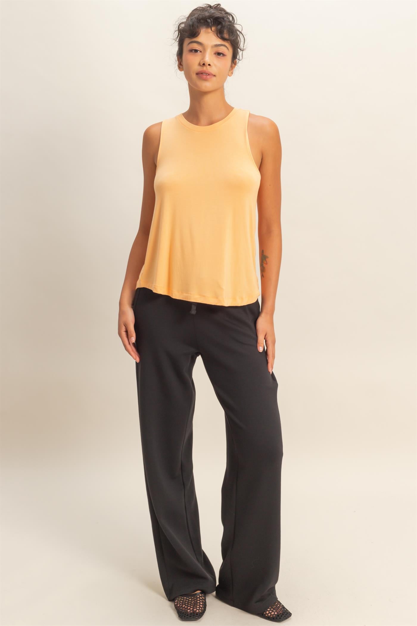Wholesale Crew Neck Rayon Tank Top Tank Tops DZ26A332 APRICOT DOUBLE ZERO