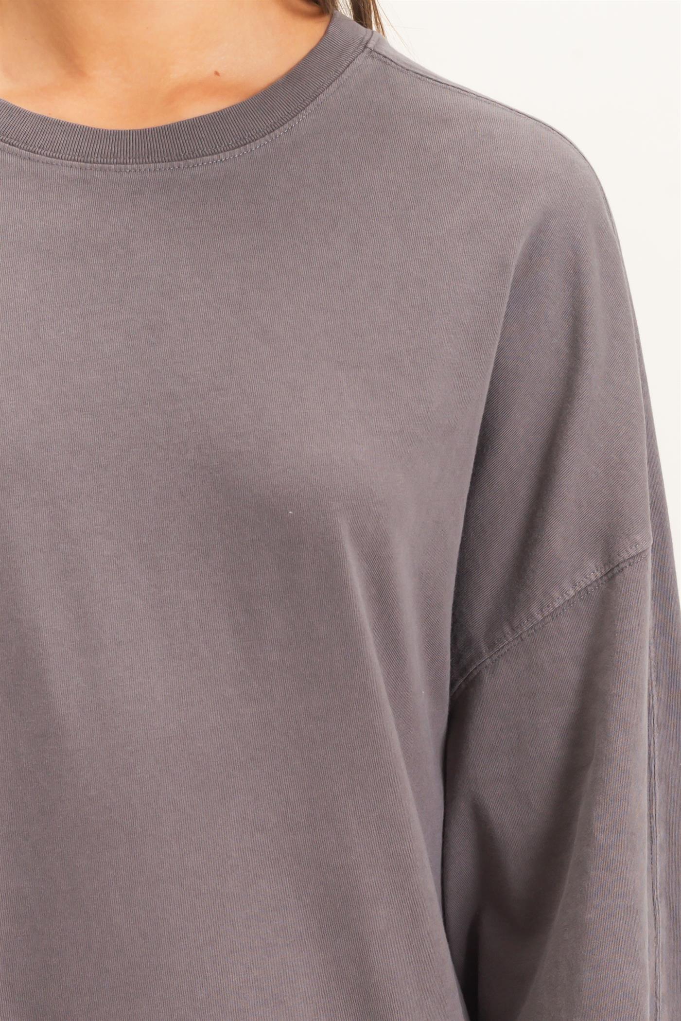 Wholesale Pigment Dye Oversized Long Sleeve Top Clothing Tops DZ26A825 CHARCOAL DOUBLE ZERO