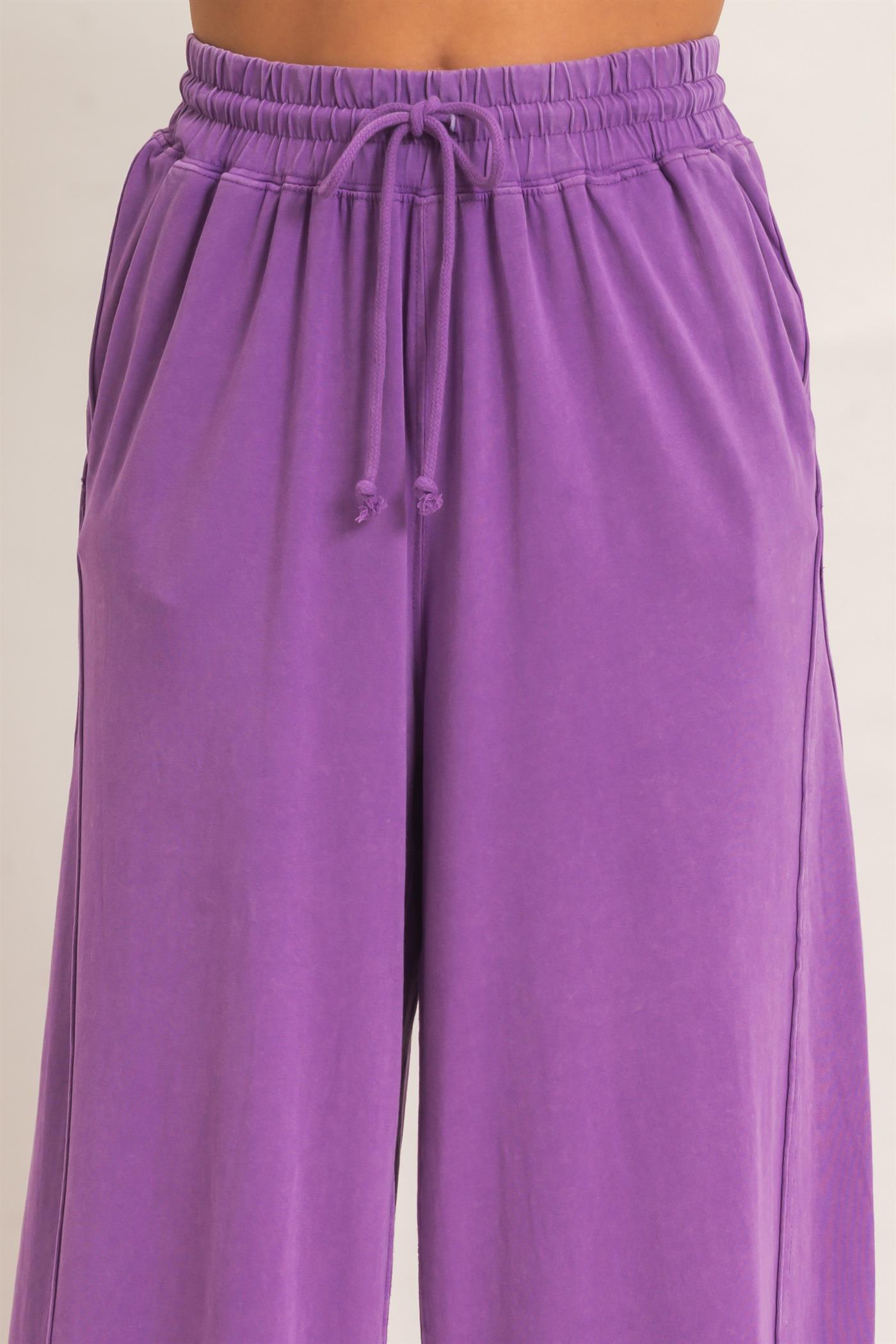 Wholesale Wide Leg Mineral Wash Pants Pants DZ26F406 PLUM DOUBLE ZERO