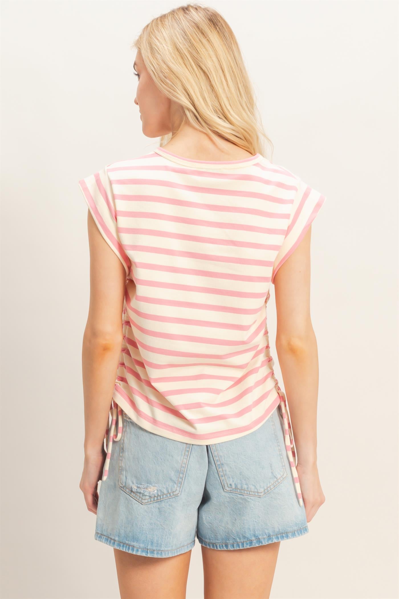 Wholesale Striped Sleeveless Tie-Side Top Clothing Tops HF26A500 PINK HYFVE