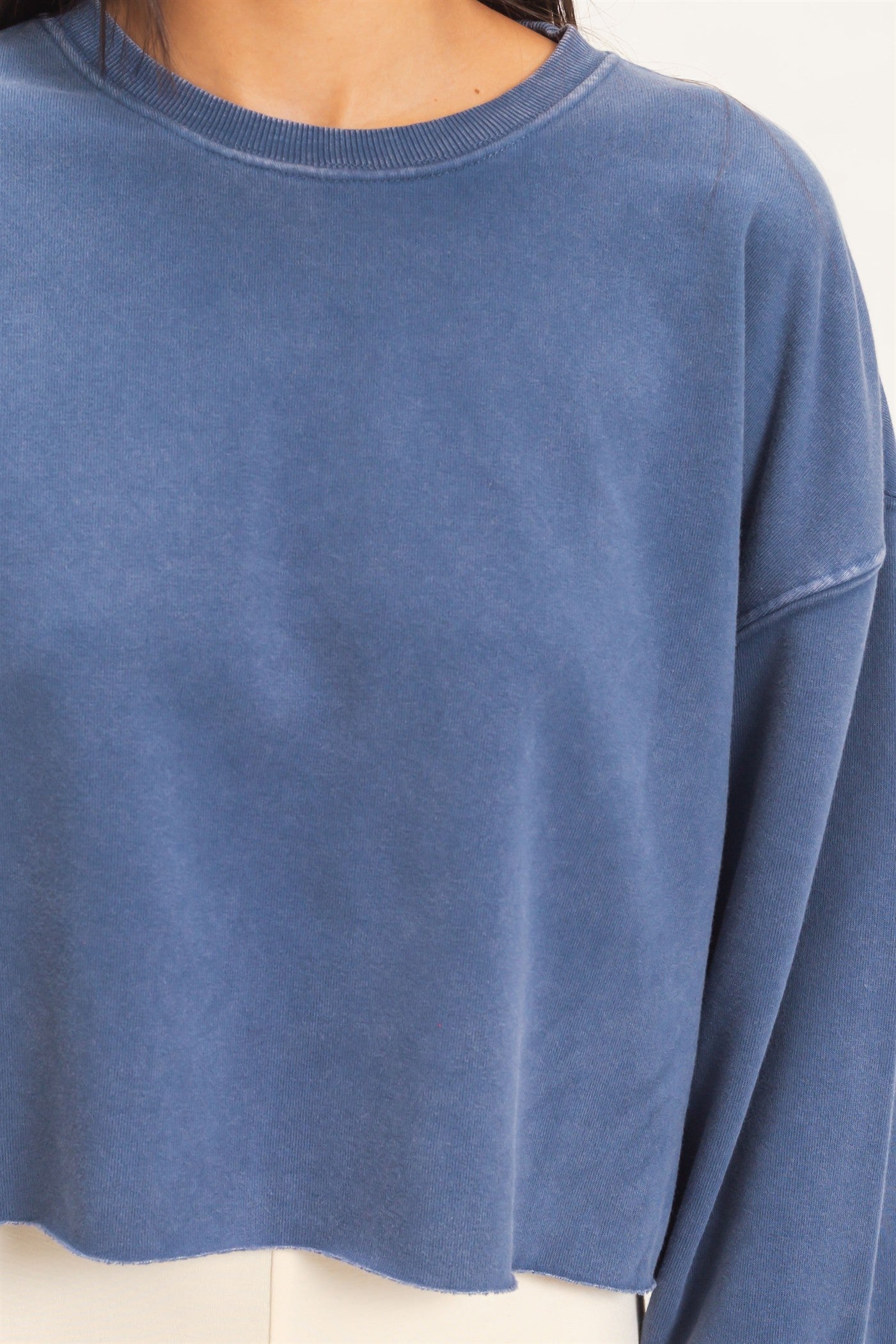 Wholesale Mineral Wash Raw Hem Cropped Sweatshirt Sweatshirts DZ26C968 NAVY DOUBLE ZERO