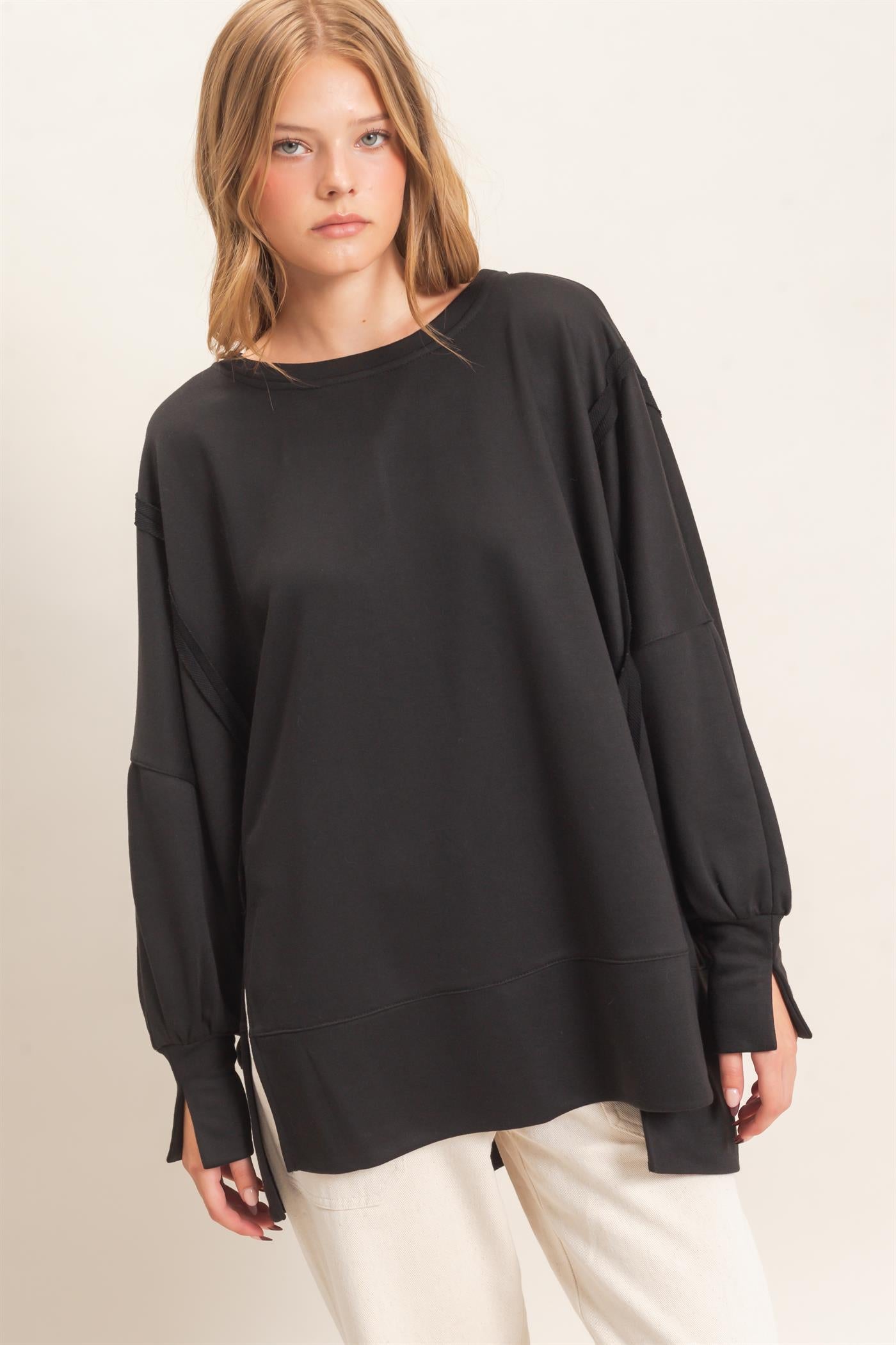 Wholesale Oversized Crew Neck Sweatshirt Sweatshirts HF26F132 BLACK HYFVE