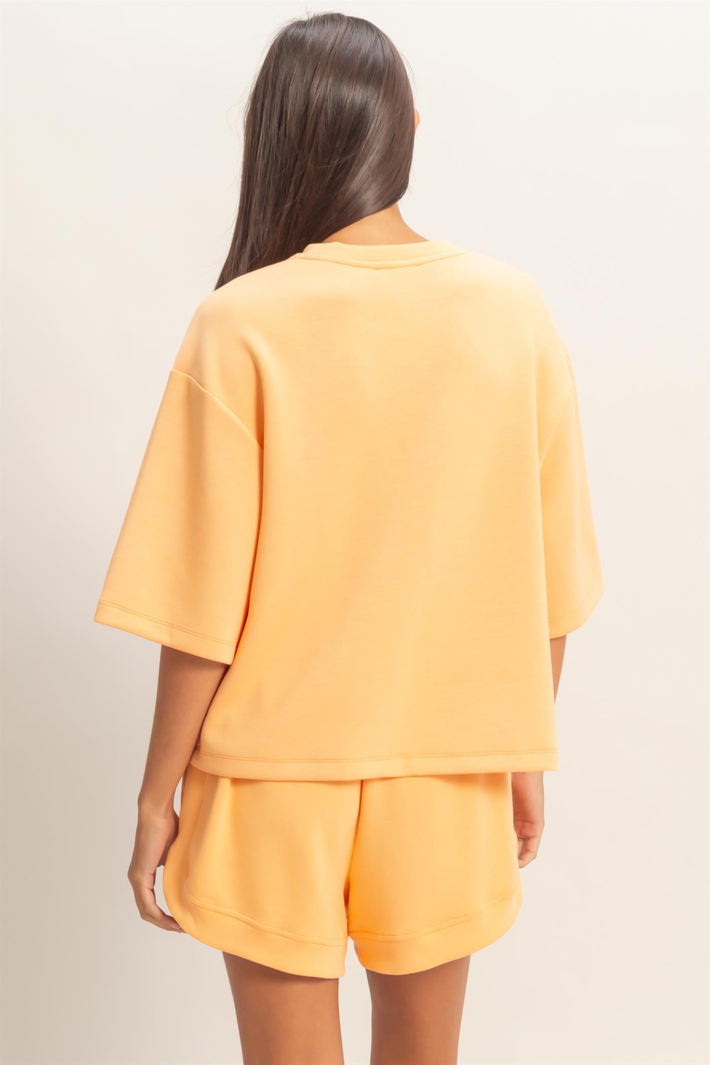 Wholesale Scuba Short Sleeve Boxy Top T-Shirts DZ26A271 APRICOT DOUBLE ZERO