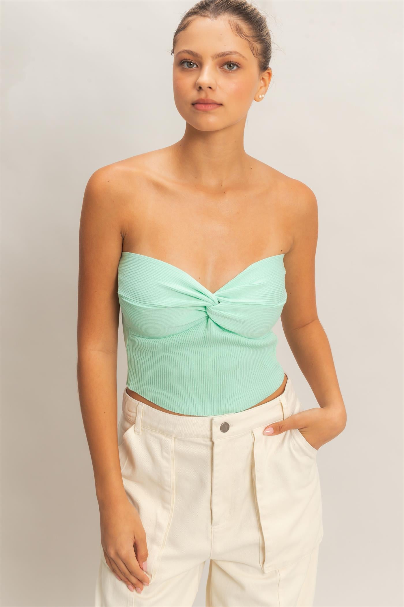Wholesale Ribbed Knot Bustier Top Clothing Tops DZ26A308 MINT DOUBLE ZERO