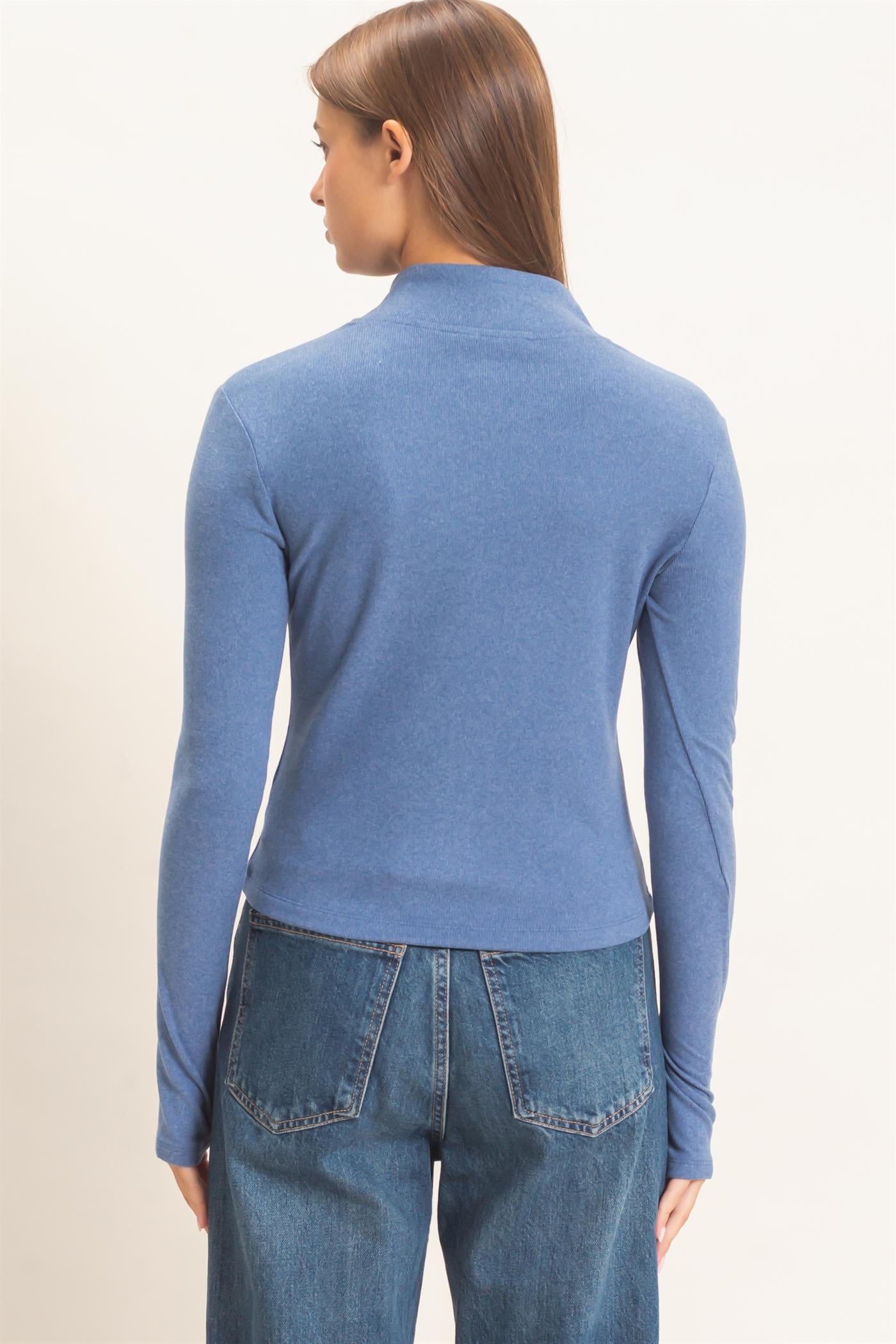 Wholesale Mock Neck Long Sleeve Zip Up Top Clothing Tops DZ26E911 NAVY DOUBLE ZERO