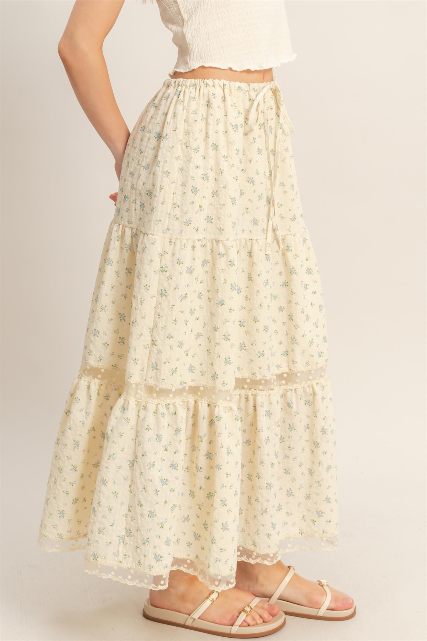 Wholesale Tiered Lace Trim Skirt Skirts HF26A697 BLUE HYFVE