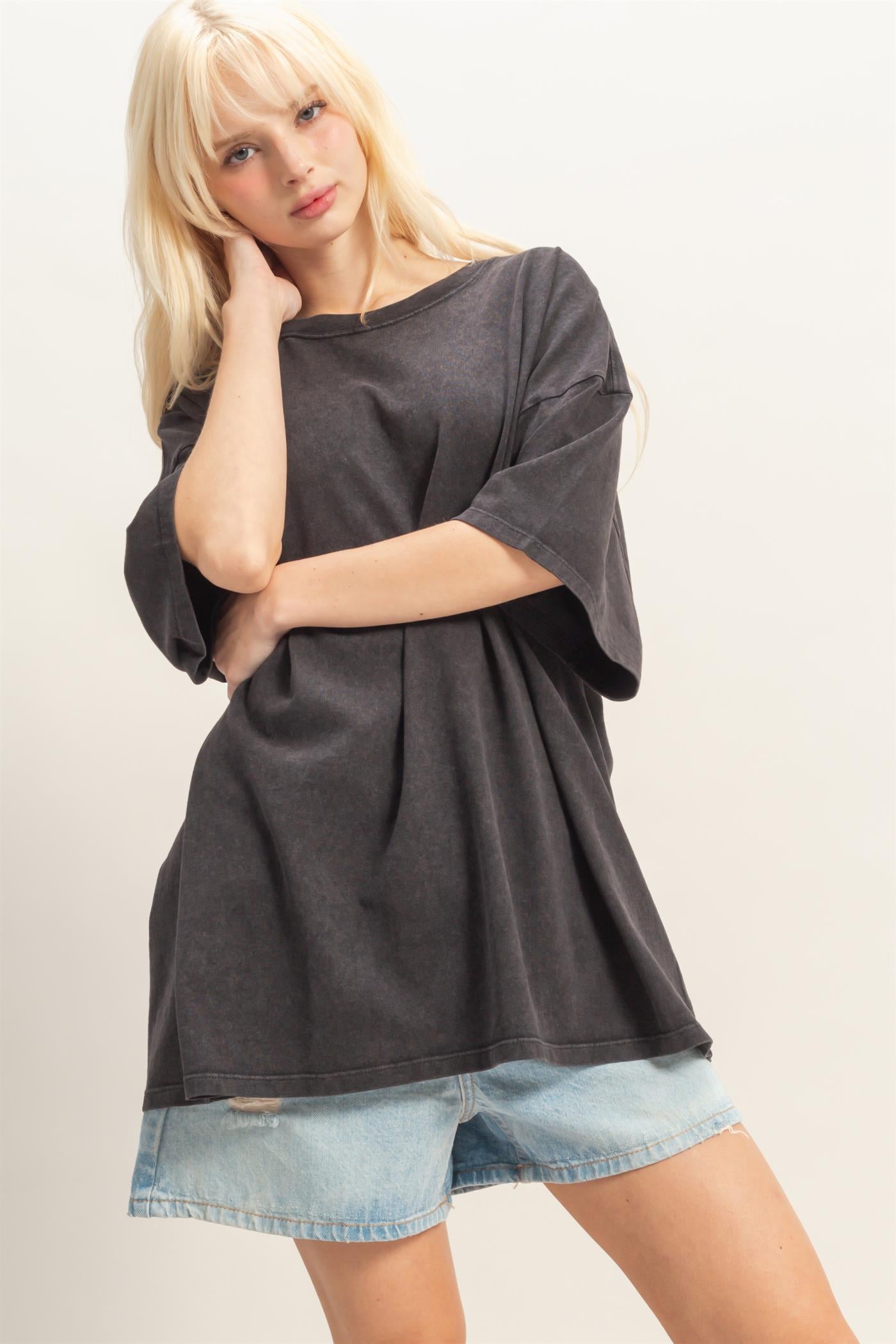 Wholesale Oversized Mineral Wash T-Shirt T-Shirts DZ26A031 BLACK DOUBLE ZERO