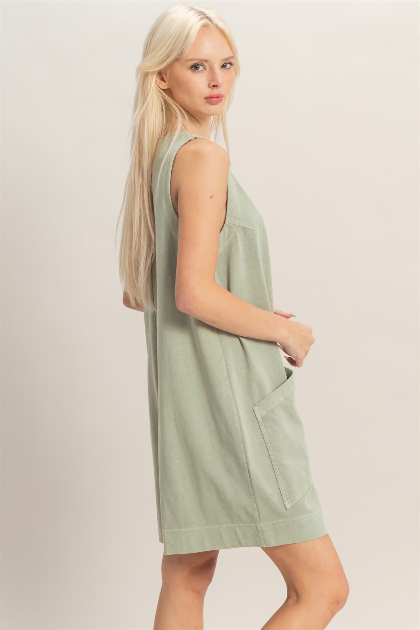 Wholesale Pocket Detail Sleeveless Romper Clothing DZ26A327 SAGE GREEN DOUBLE ZERO