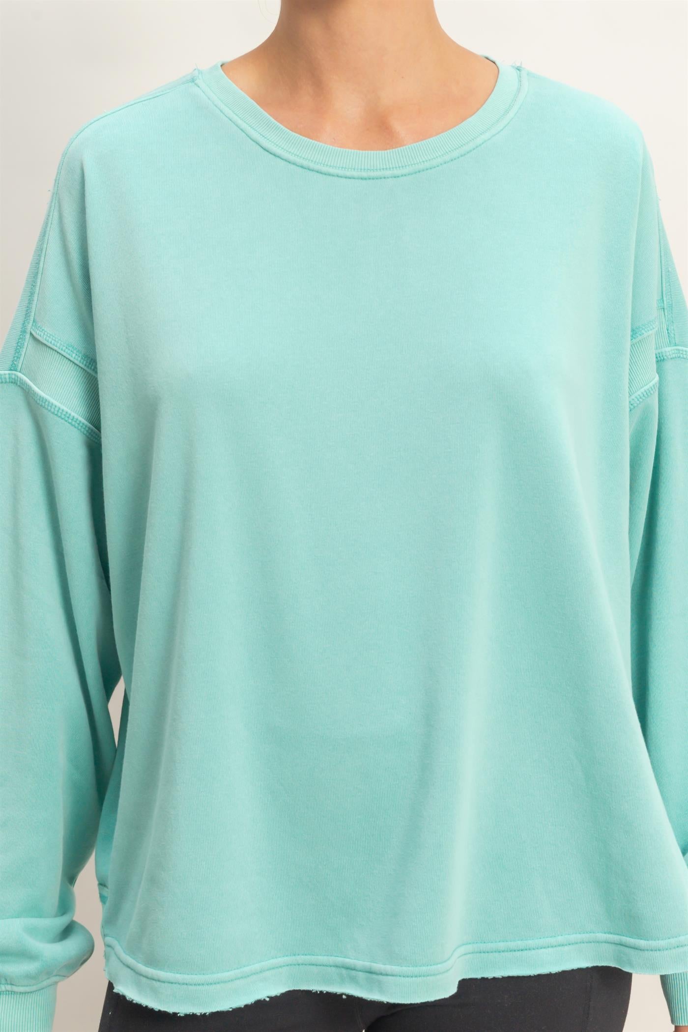 Wholesale Oversized Cross Detail Open Back Sweatshirt Clothing Tops DZ26E050 TURQUOISE DOUBLE ZERO