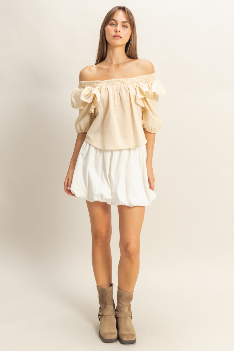 Wholesale Ruffled Short Sleeve Top Clothing Tops HF22C757 SAND HYFVE