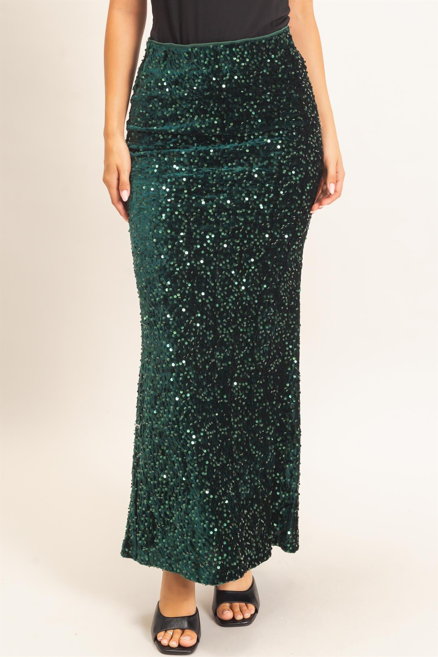 Wholesale Sequin Midi Skirt Skirts HF26F121 FOREST GREEN HYFVE