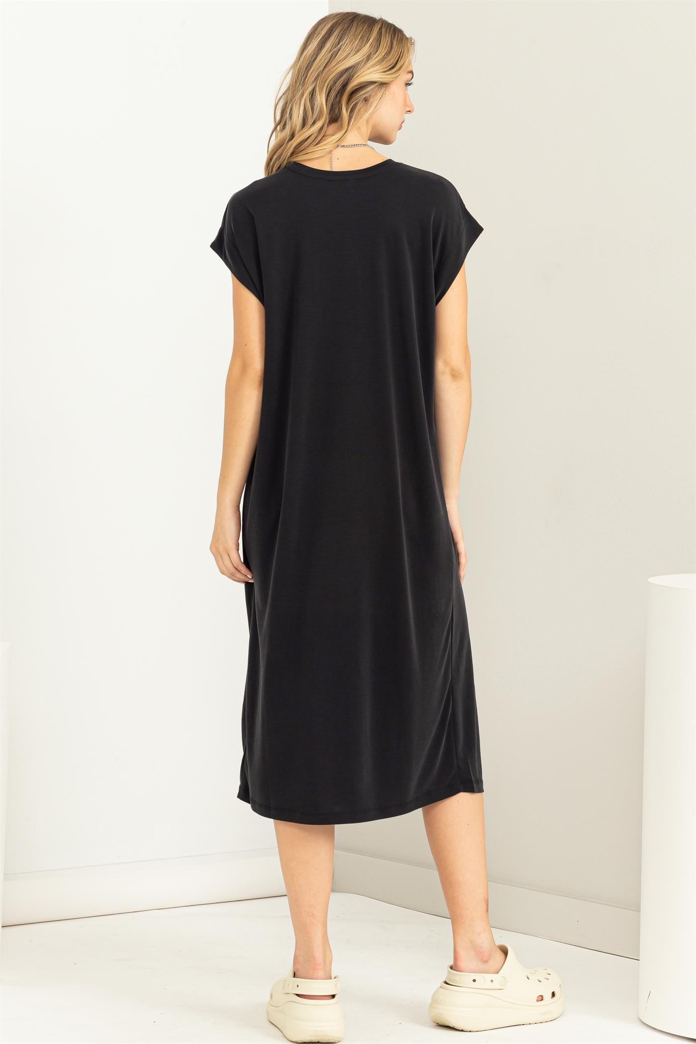 Wholesale Lazy Day Dolman Short Sleeves Midi Dress Dresses DZ23A795 BLACK DOUBLE ZERO