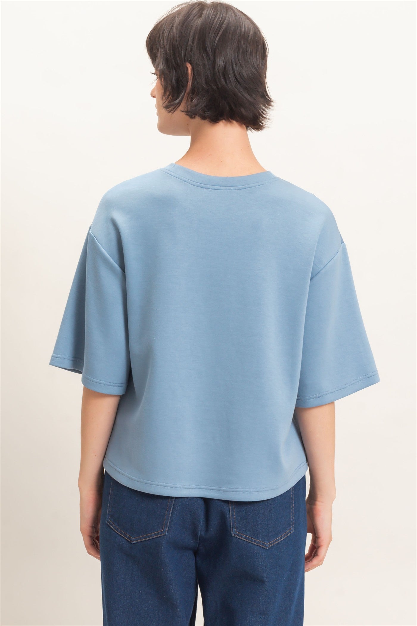 Wholesale Loose Fit Crew Neck Short Sleeve Top Clothing Tops DZ26C965 DUSTY BLUE DOUBLE ZERO