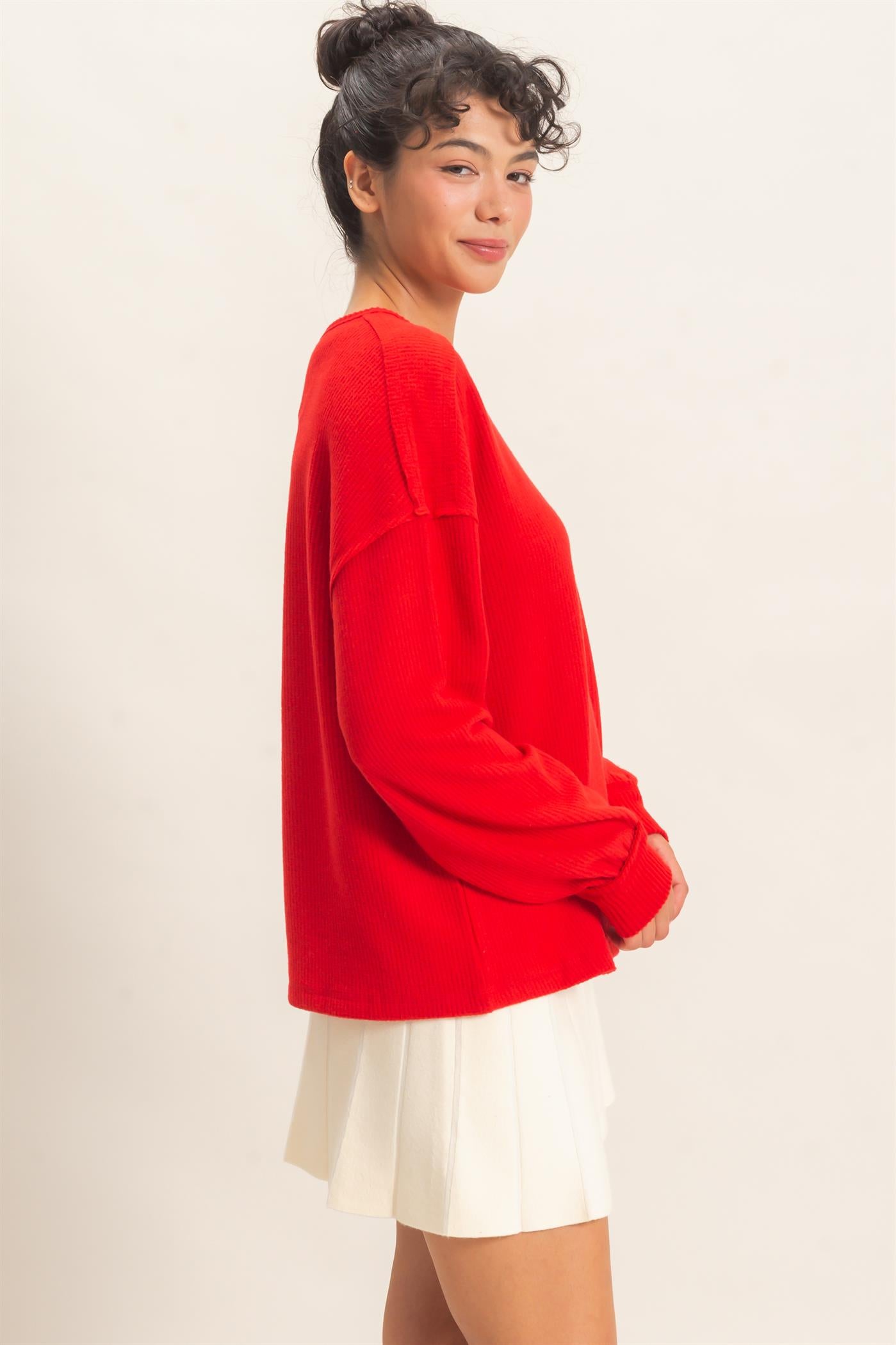 Wholesale Raw Edge Waffle Sweatshirt Sweatshirts DZ26F081 RED HYFVE