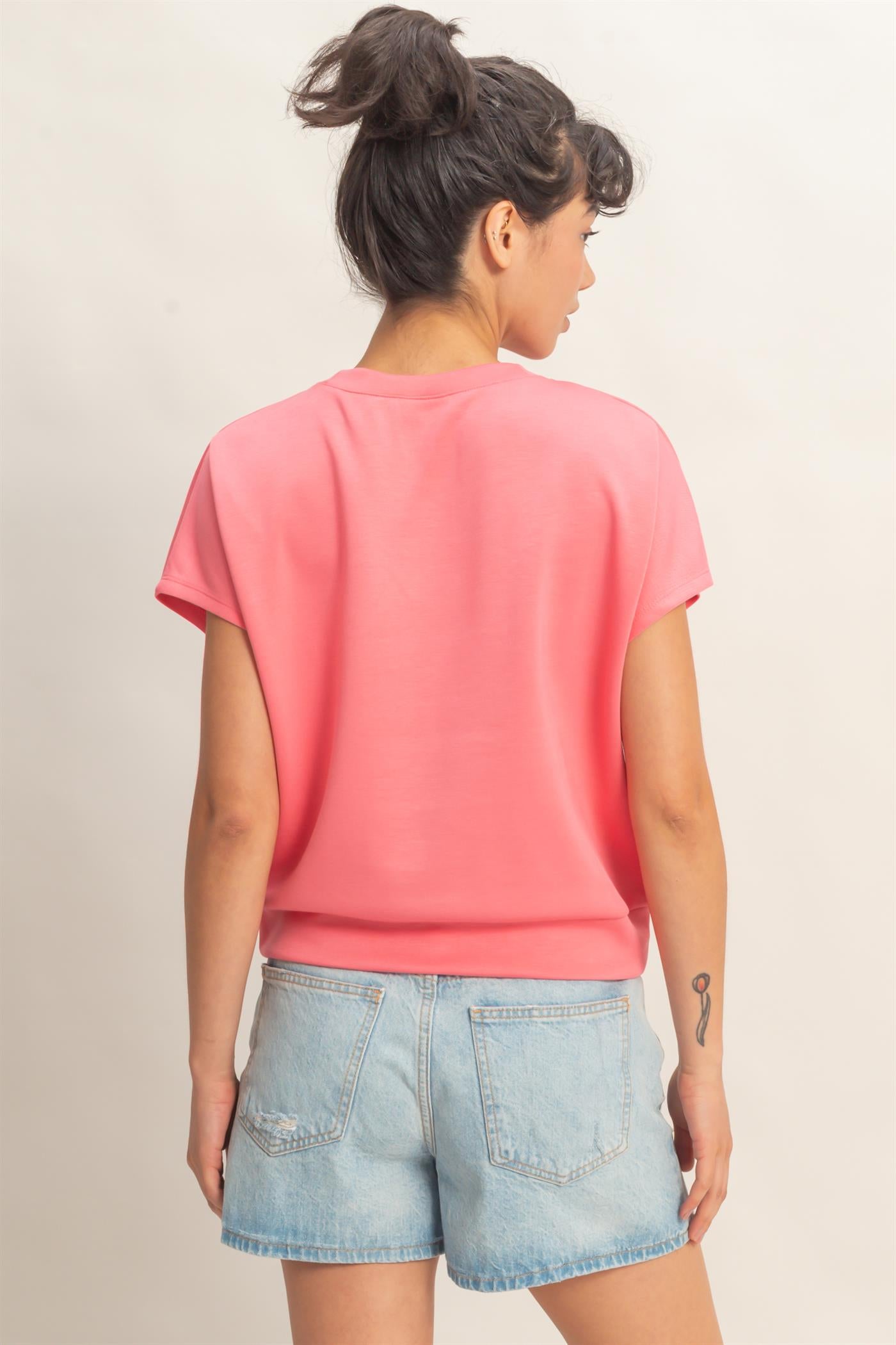 Wholesale Crew Neck Short Dolman Sleeve Top Clothing Tops DZ26C205 TAFFY PINK DOUBLE ZERO