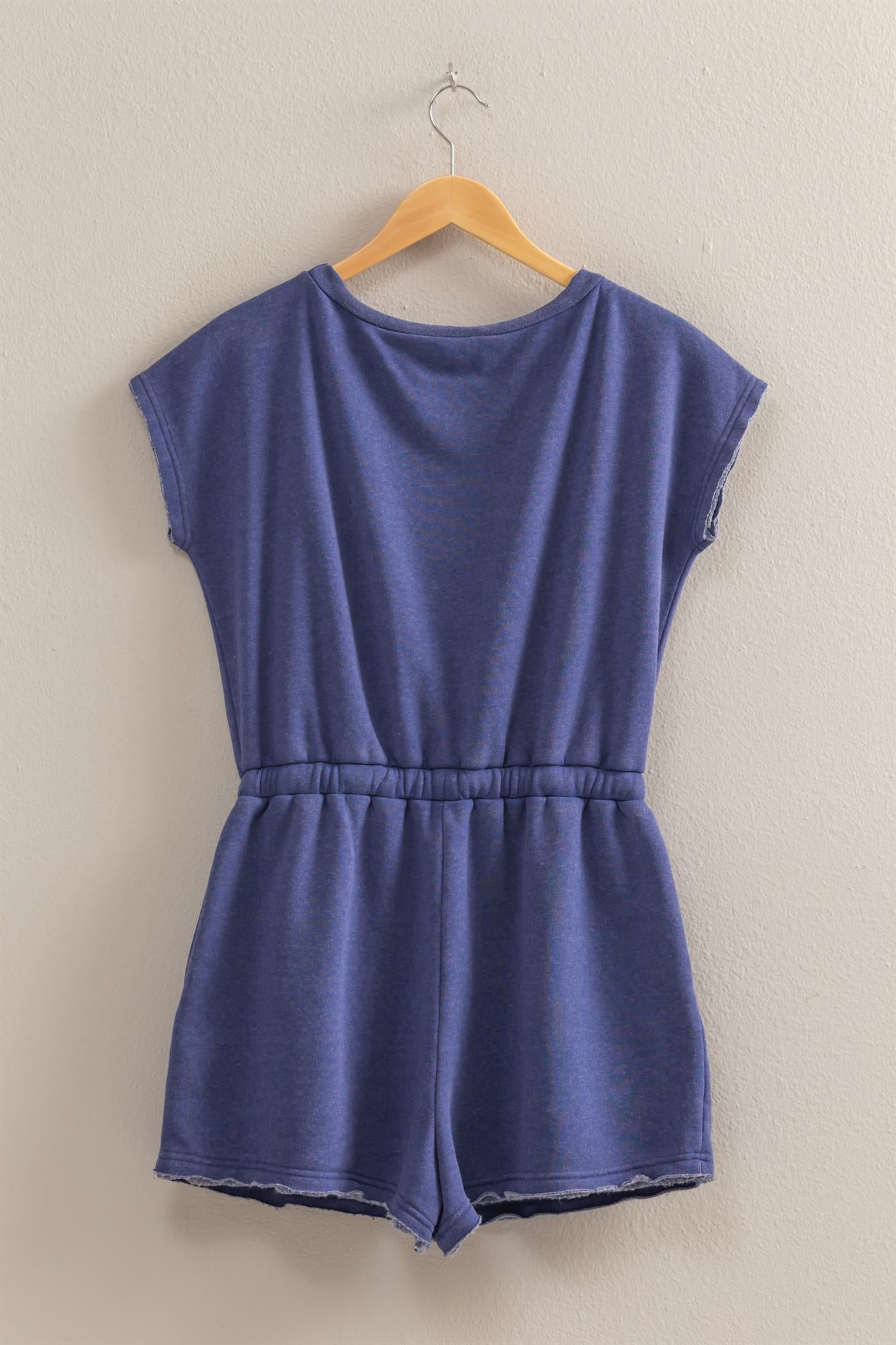 Wholesale Cap Sleeve Drawstring Waist Romper Clothing DZ25A782 DUSTY INDIGO DOUBLE ZERO