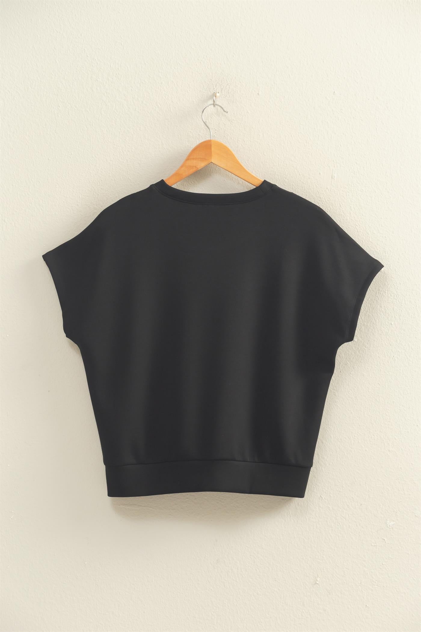 Wholesale Crew Neck Short Dolman Sleeve Top Clothing Tops DZ26C205 BLACK DOUBLE ZERO