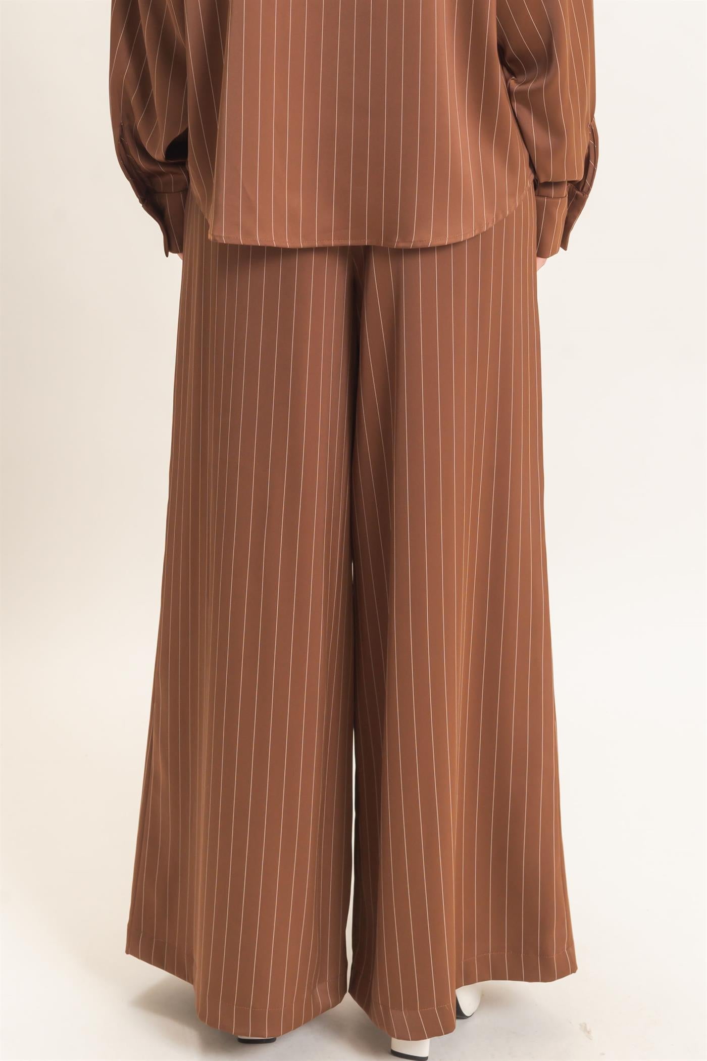 Wholesale Pinstripe Wide-Leg Pants Pants HF25F030 CHOCOLATE HYFVE