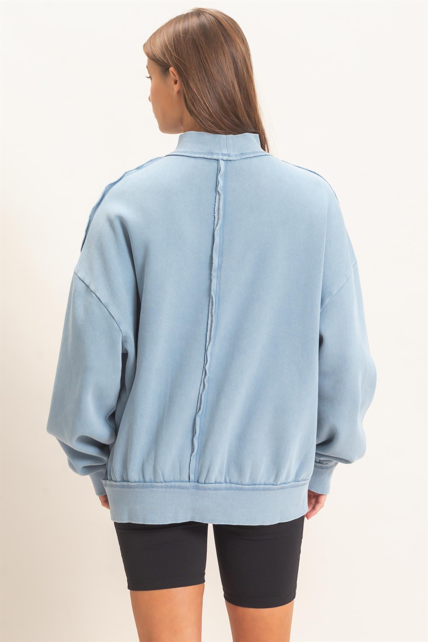 Wholesale Acid Washed Mock Neck Sweatshirt Sweatshirts DZ26E656 DUSTY BLUE DOUBLE ZERO