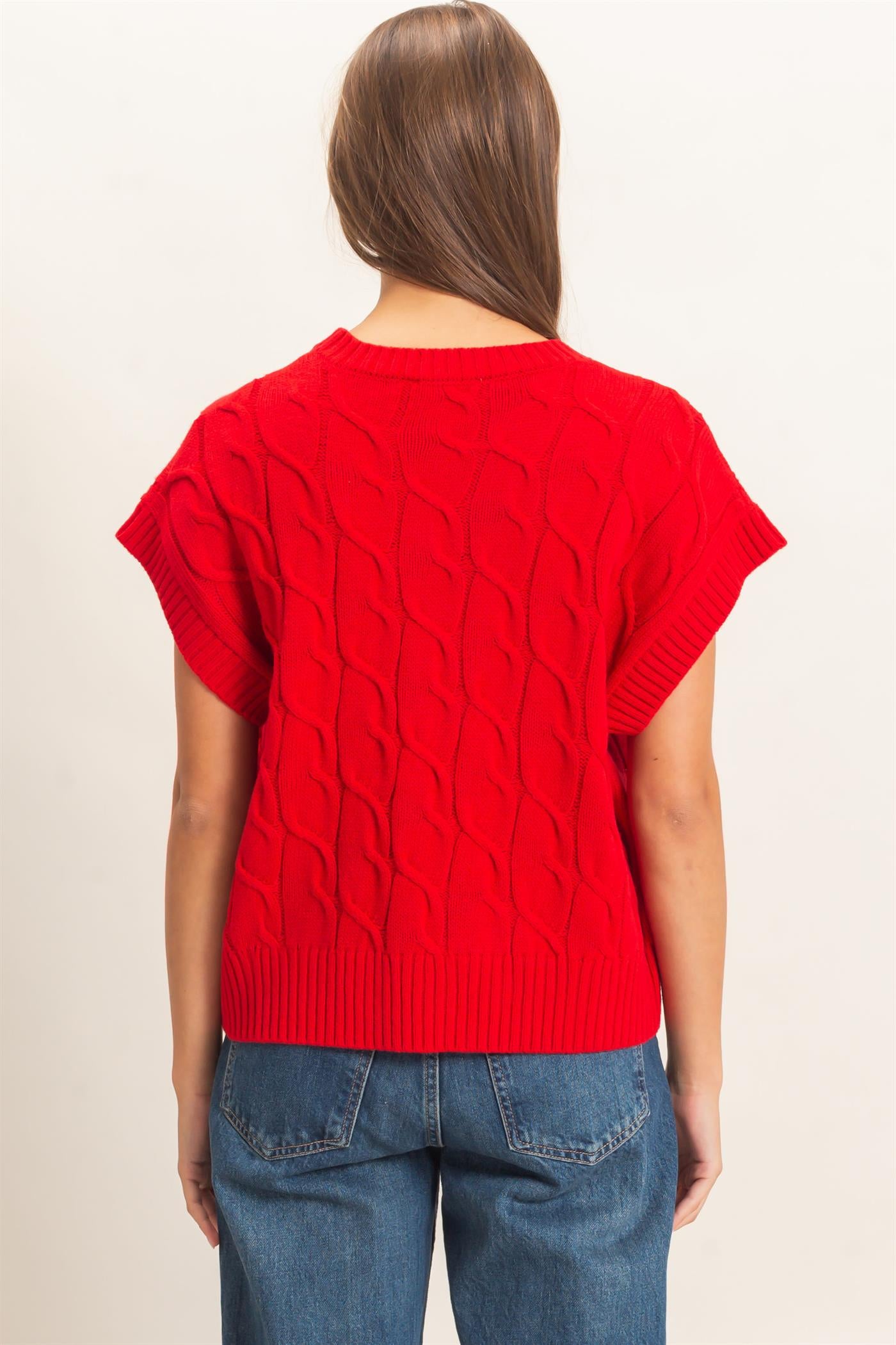 Wholesale Cable Knit Cap Sleeve Sweater Sweaters DZ26C974 RED DOUBLE ZERO