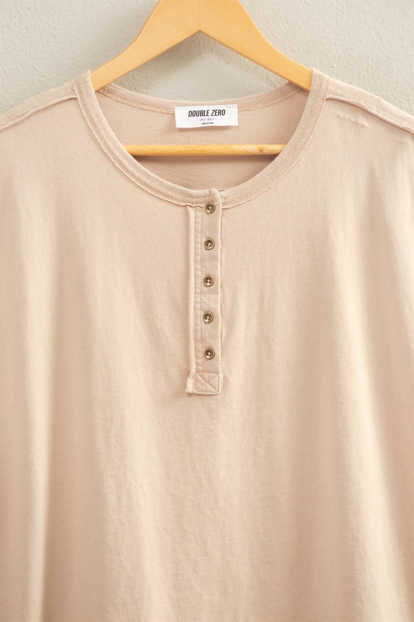 Wholesale Henley Neck Cap Sleeve Top Clothing Tops DZ26E279 TAUPE DOUBLE ZERO