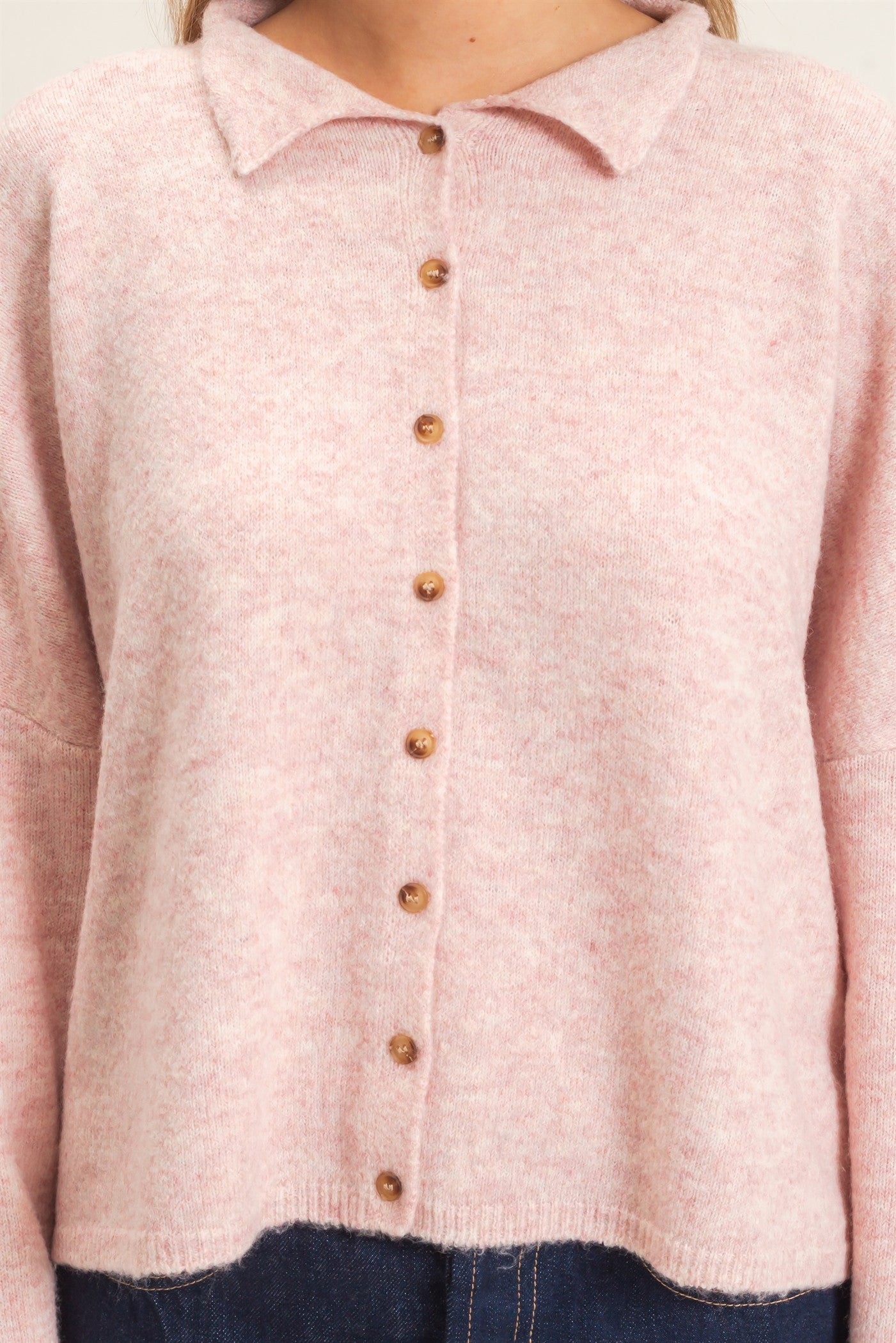 Wholesale Button-Up Collared Sweater Cardigan Cardigans HF26E039 LIGHT PINK HYFVE