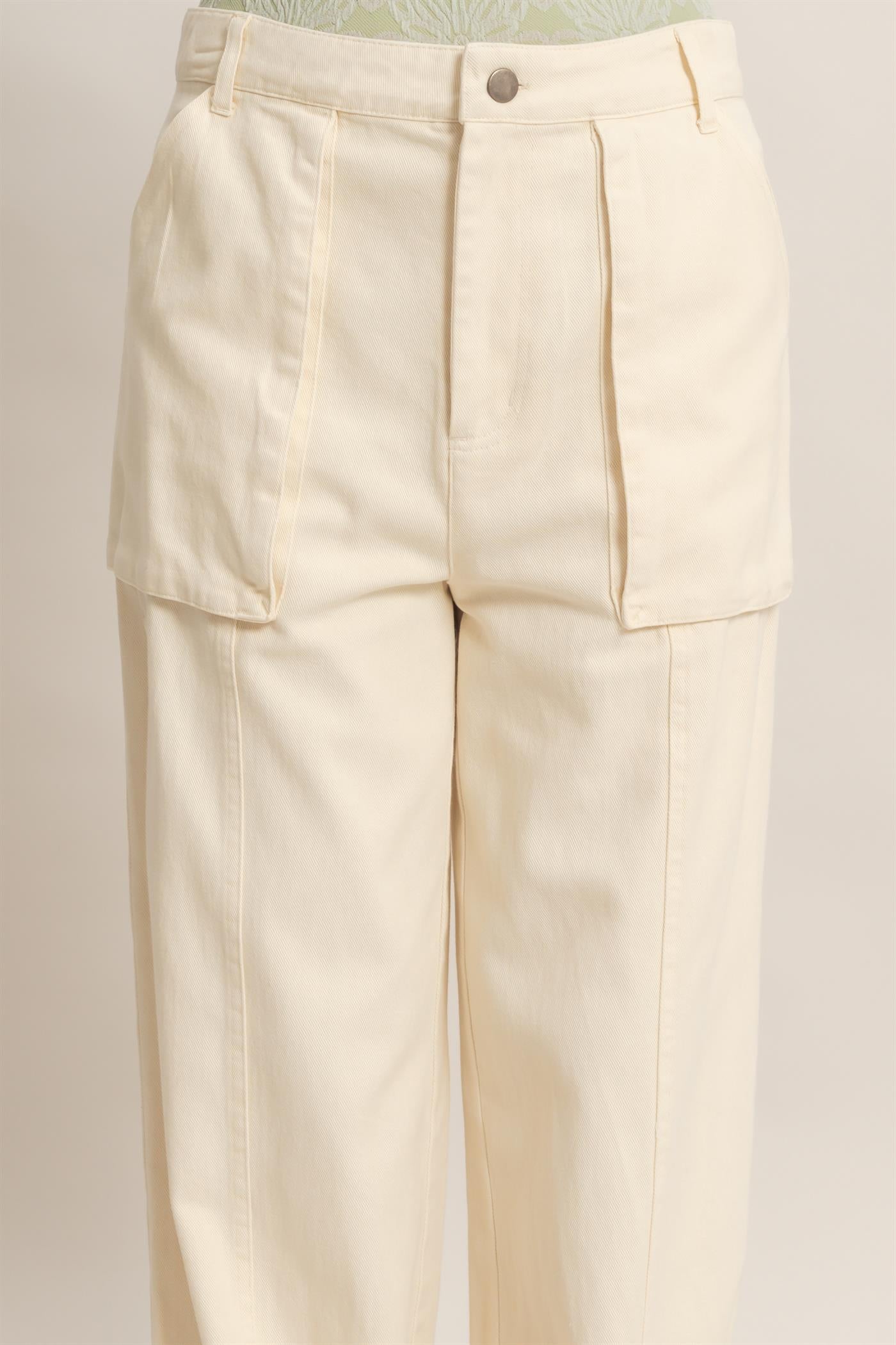 Wholesale High Rise Cargo Pants With Ankle Ties Pants DZ24C156 CREAM DOUBLE ZERO