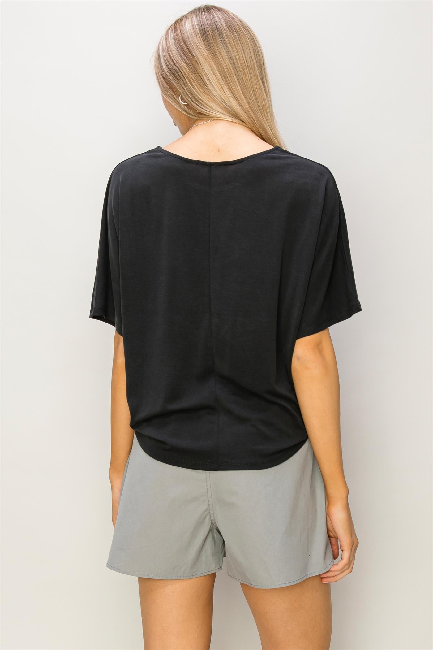 Wholesale D-Elbow Length Dolman Sleeve Top Clothing Tops DZ24C199-D BLACK DOUBLE ZERO