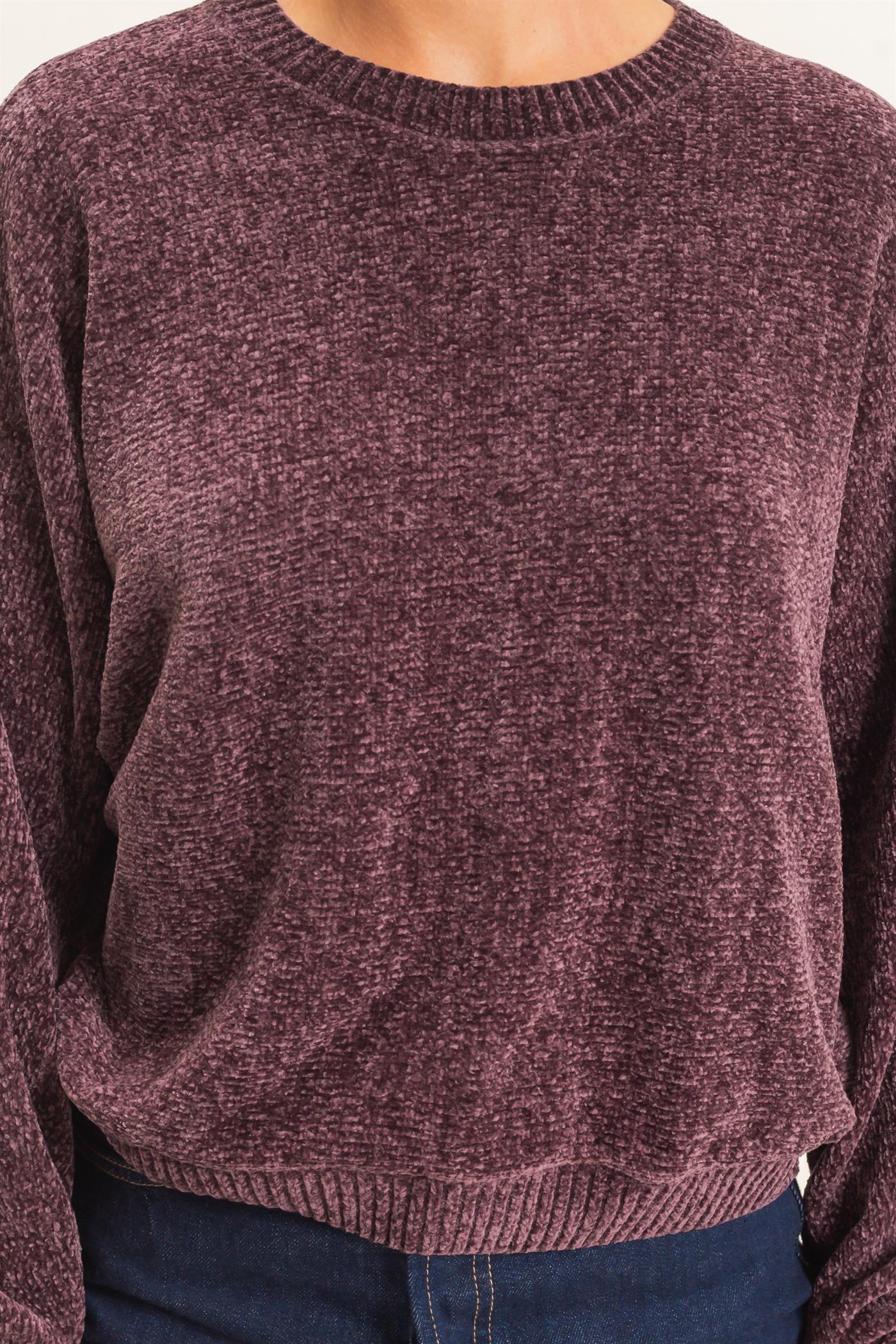 Wholesale Chenille Crew Neck Sweater Sweaters DZ26E264 COCOA DOUBLE ZERO