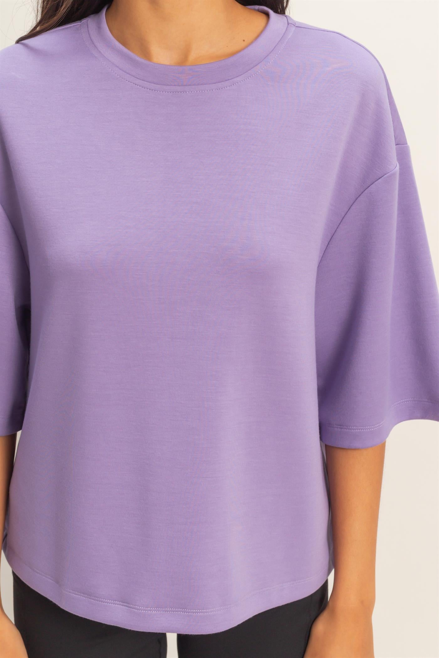 Wholesale Scuba Short Sleeve Boxy Top T-Shirts DZ26A271 DUSTY PURPLE DOUBLE ZERO