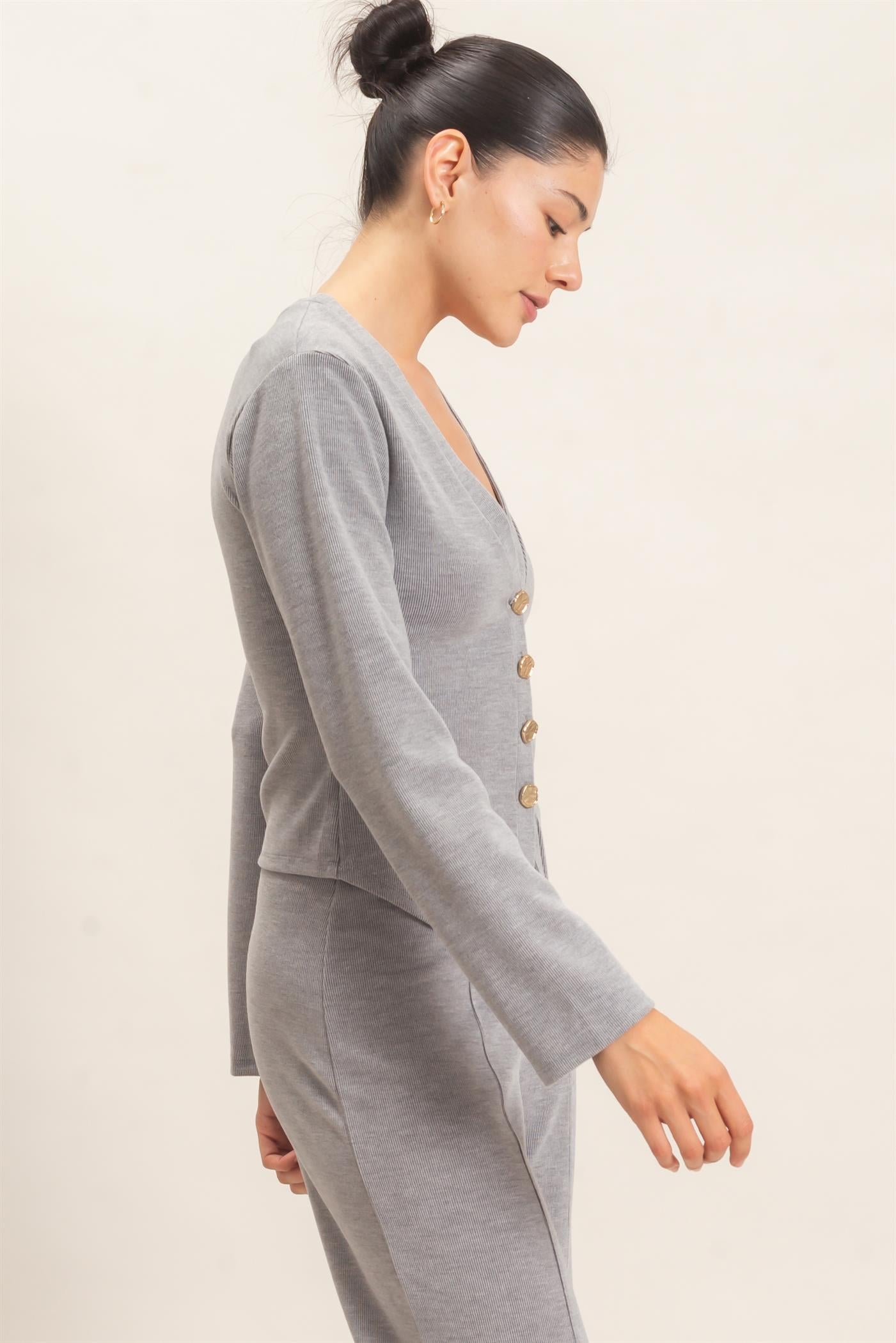 Wholesale V-Neck Buttoned Cardigan Cardigans HF26E540 HEATHER GRAY HYFVE