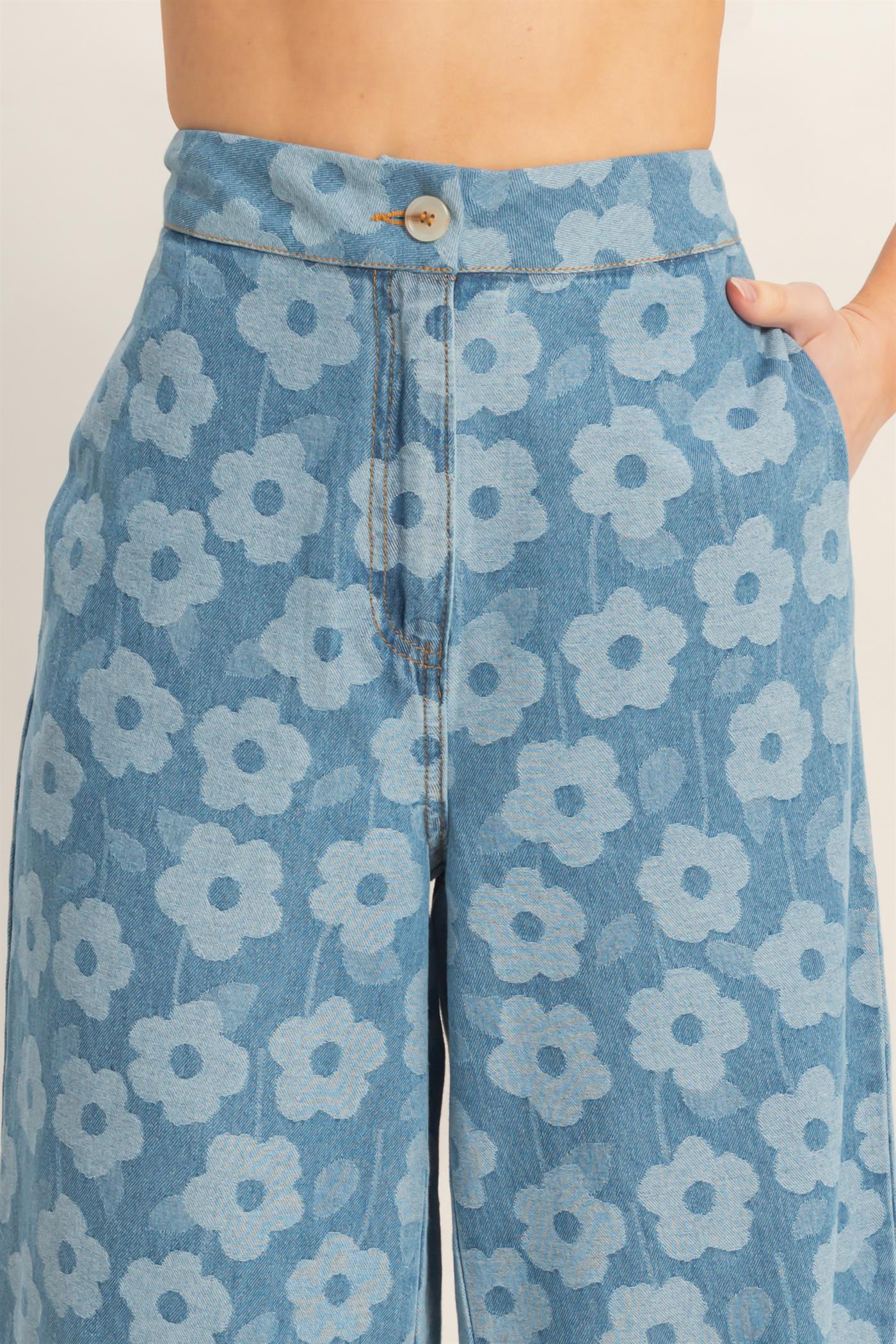 Wholesale Floral Wide-Leg Pants Pants HF26A818 LIGHT BLUE HYFVE