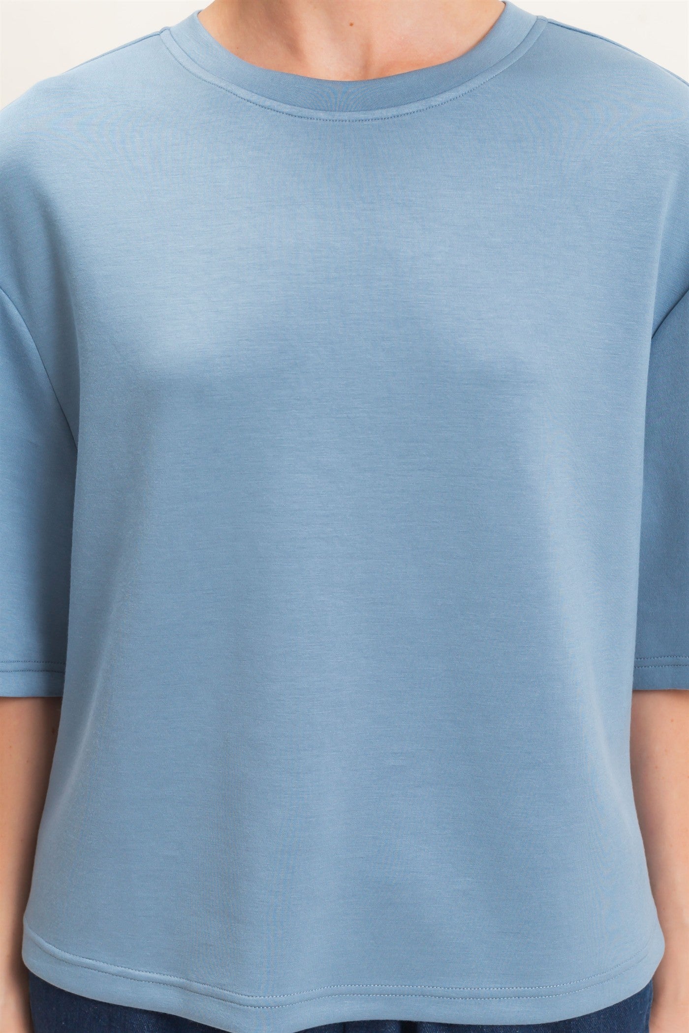 Wholesale Loose Fit Crew Neck Short Sleeve Top Clothing Tops DZ26C965 DUSTY BLUE DOUBLE ZERO
