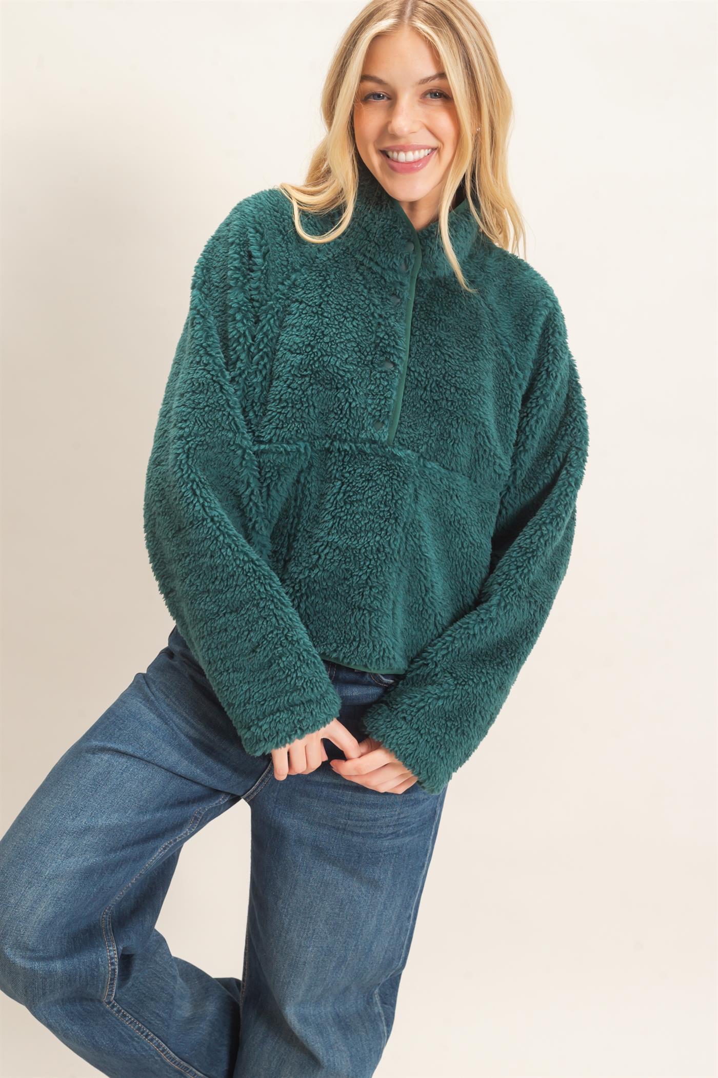 Wholesale Half-Zip Sherpa Jacket Sweatshirts HF26F130-D GREEN HYFVE