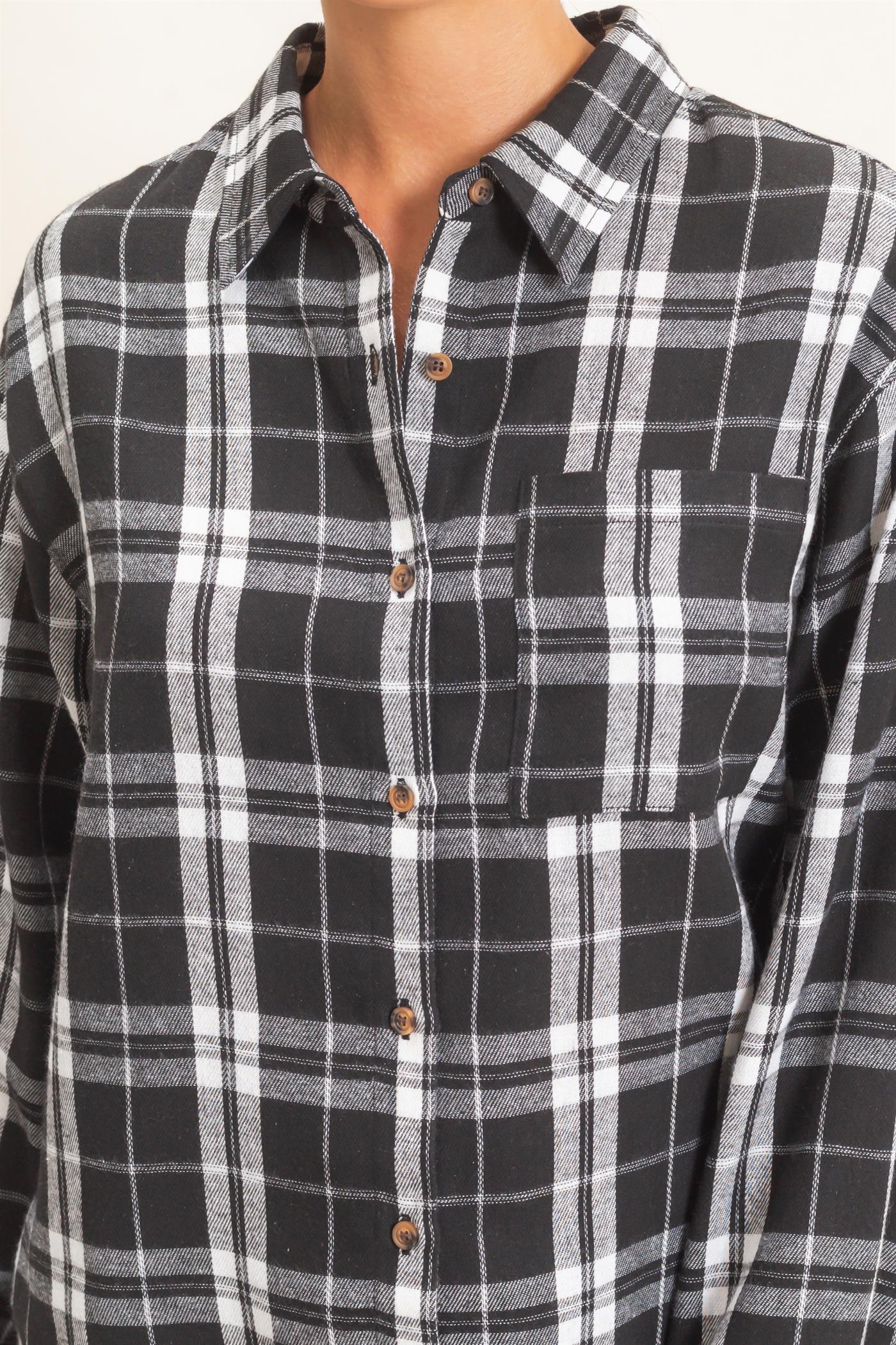 Wholesale Plaid Long Sleeve Shirt Shirts DZ26F275 BLACK DOUBLE ZERO