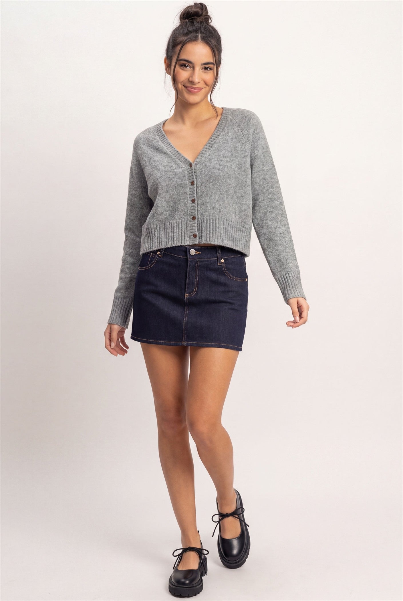 Wholesale V-Neck Cardigan Cardigans DZ26E326 HEATHER GRAY DOUBLE ZERO