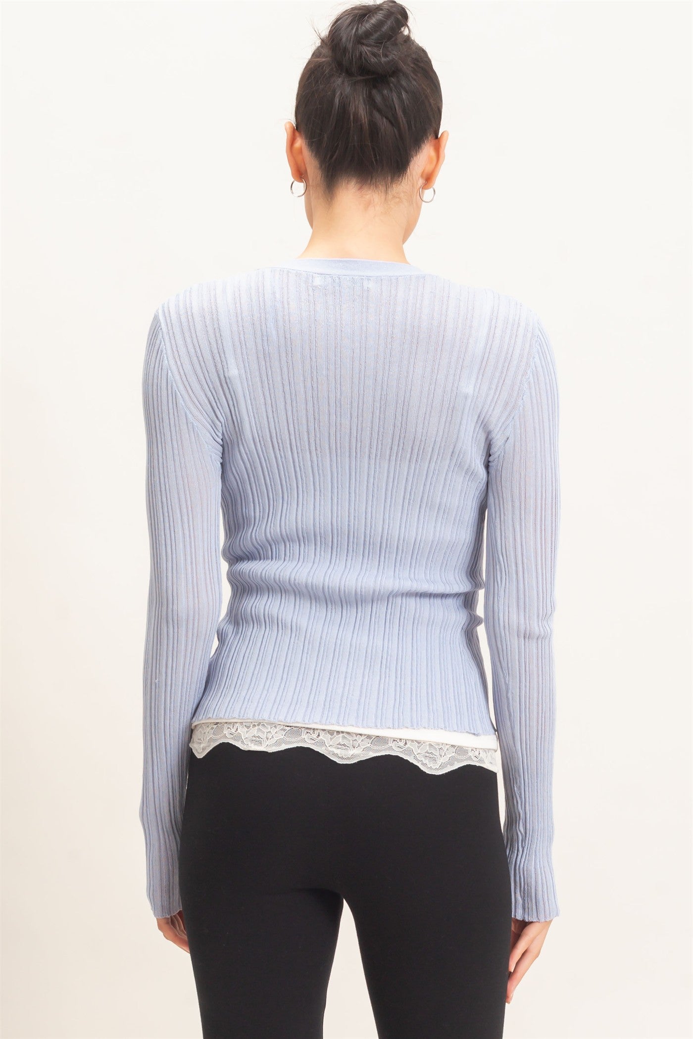 Wholesale Ribbed V-Neck Cardigan Cardigans HF26E154 BLUE HYFVE