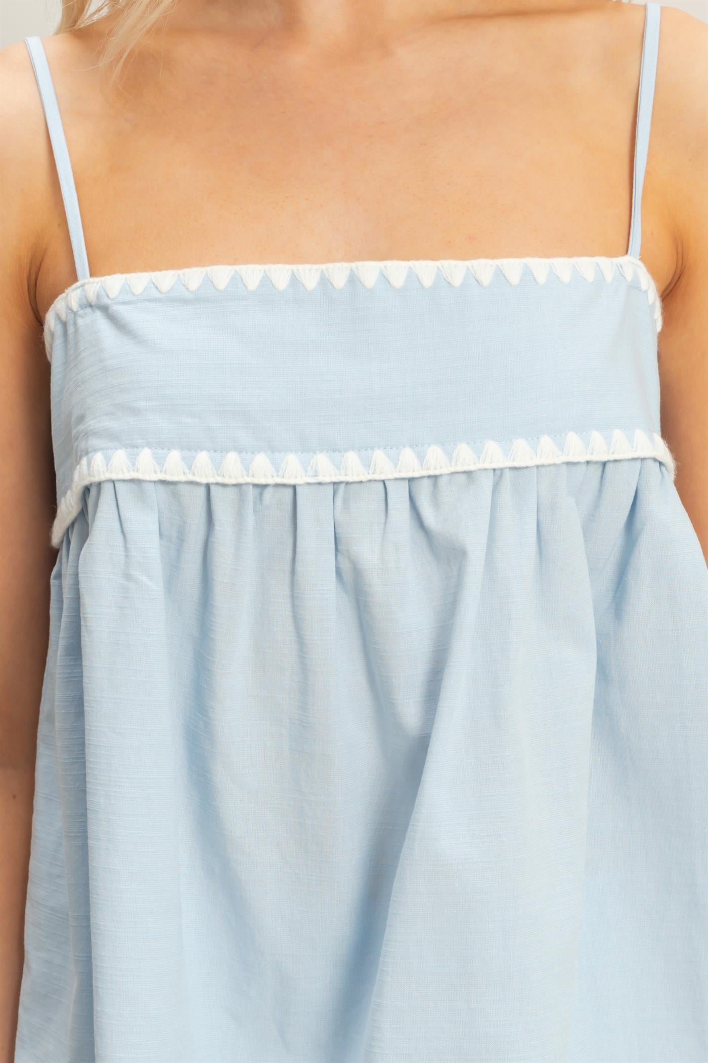 Wholesale Sleeveless Babydoll Top Blouses HF26A485 L.BLUE HYFVE