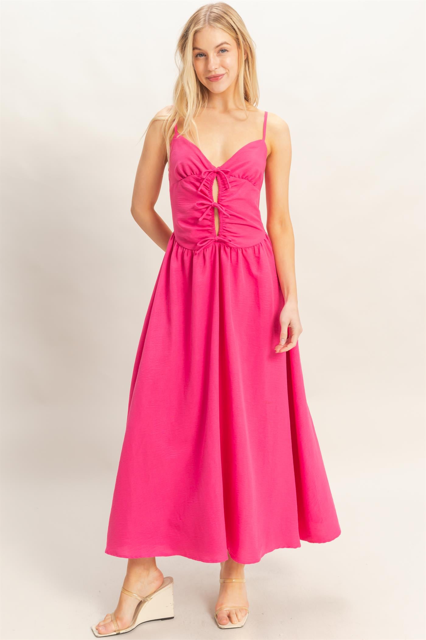 Wholesale Spaghetti Strap Ruched Dress Dresses HF26A011 FUCHSIA HYFVE