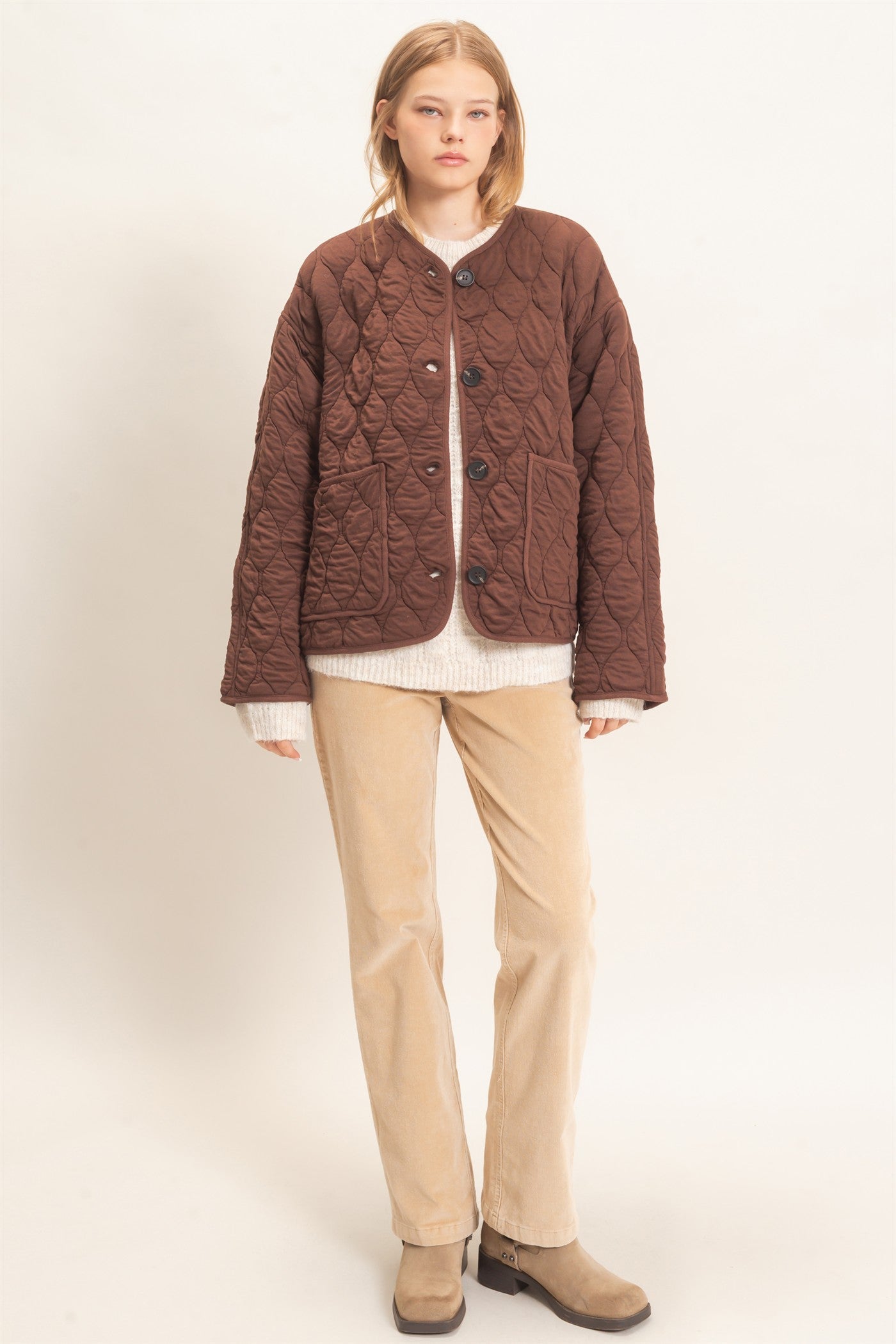 Wholesale Diamond Quilted Jacket Coats & Jackets HF26E370 CHESTNUT HYFVE