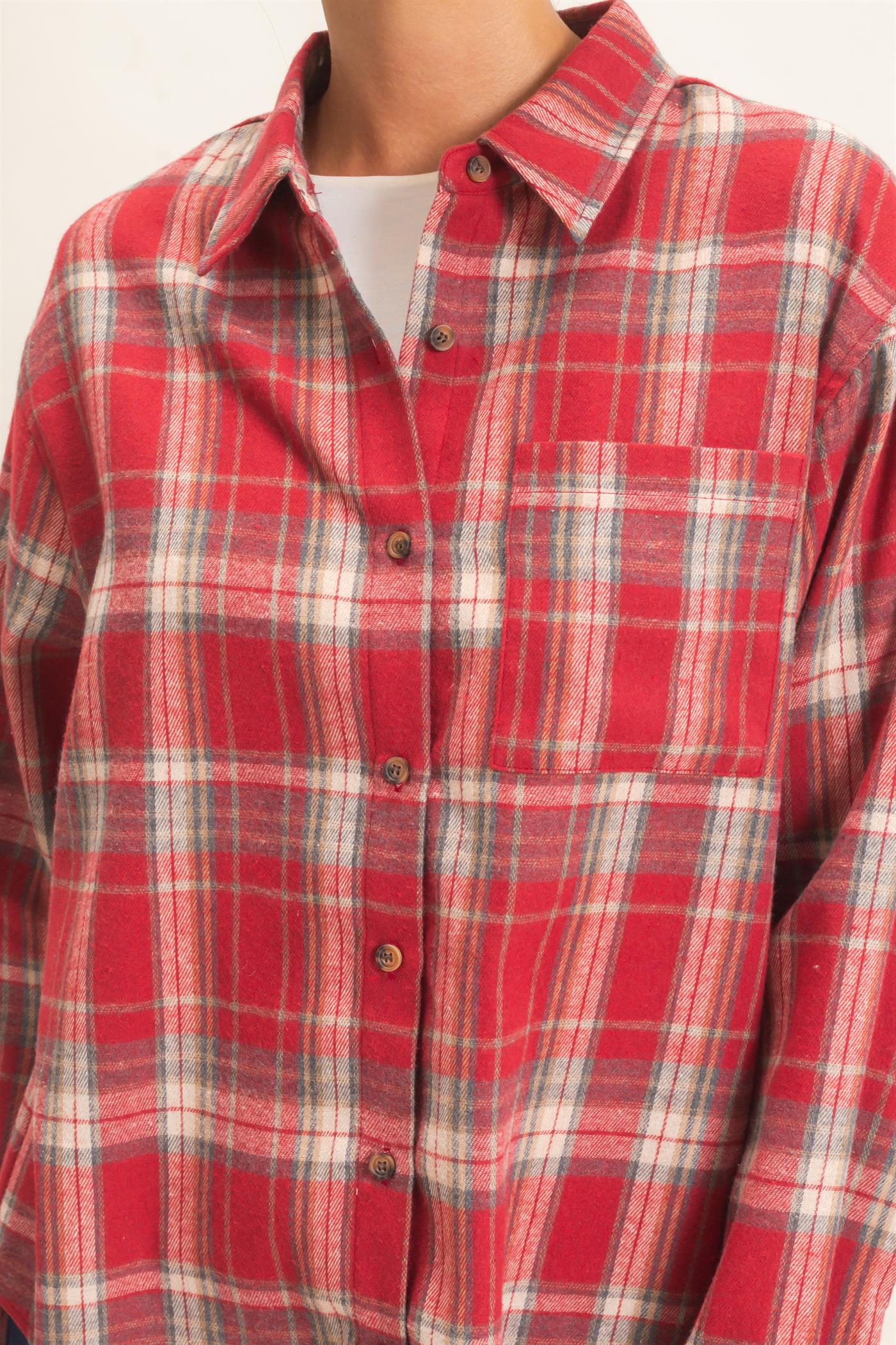 Wholesale Plaid Long Sleeve Shirt Shirts DZ26F275 RED DOUBLE ZERO