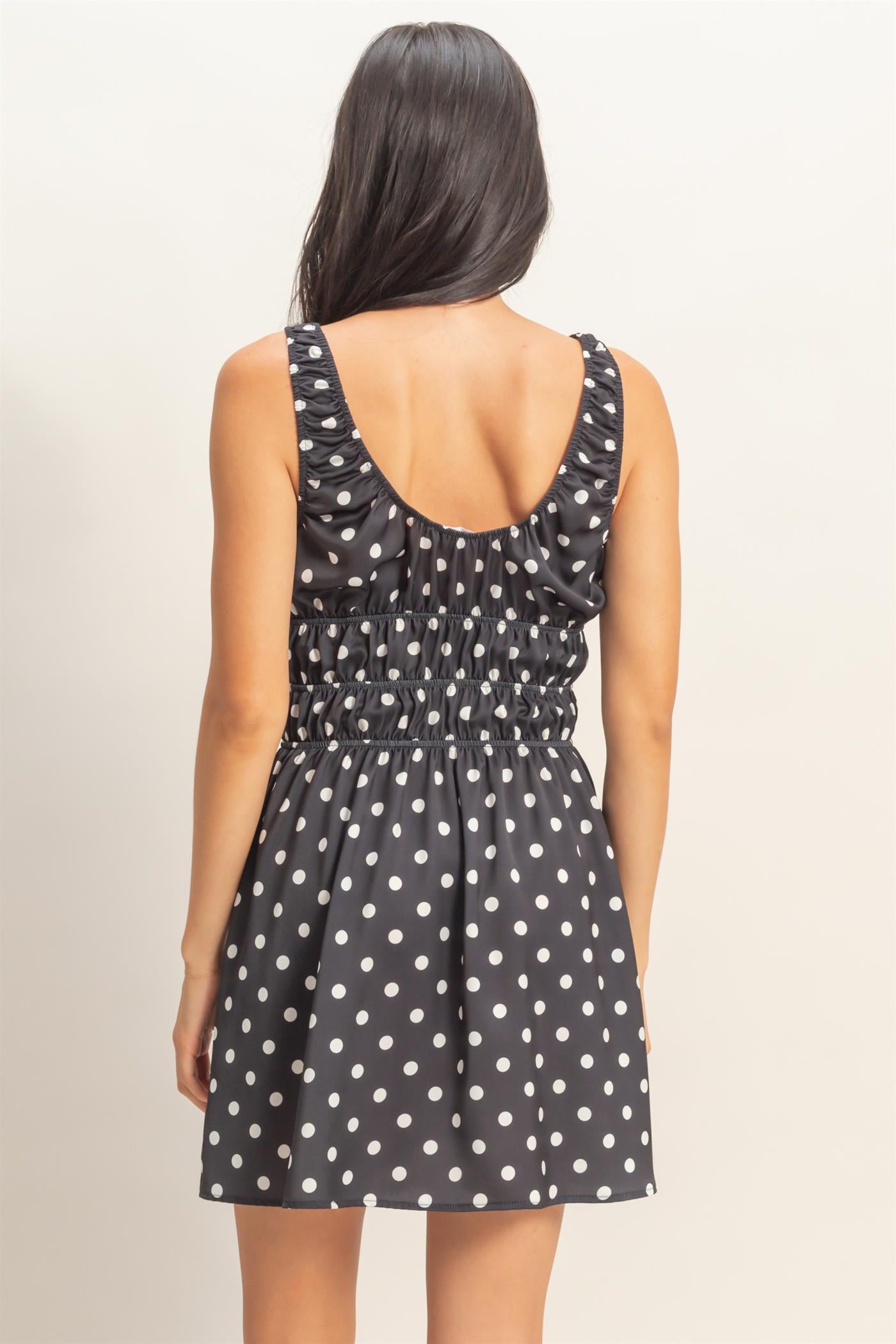 Wholesale Satin Polka Dot Mini Dress With Tie Dresses DZ25E064 BLACK DOUBLE ZERO