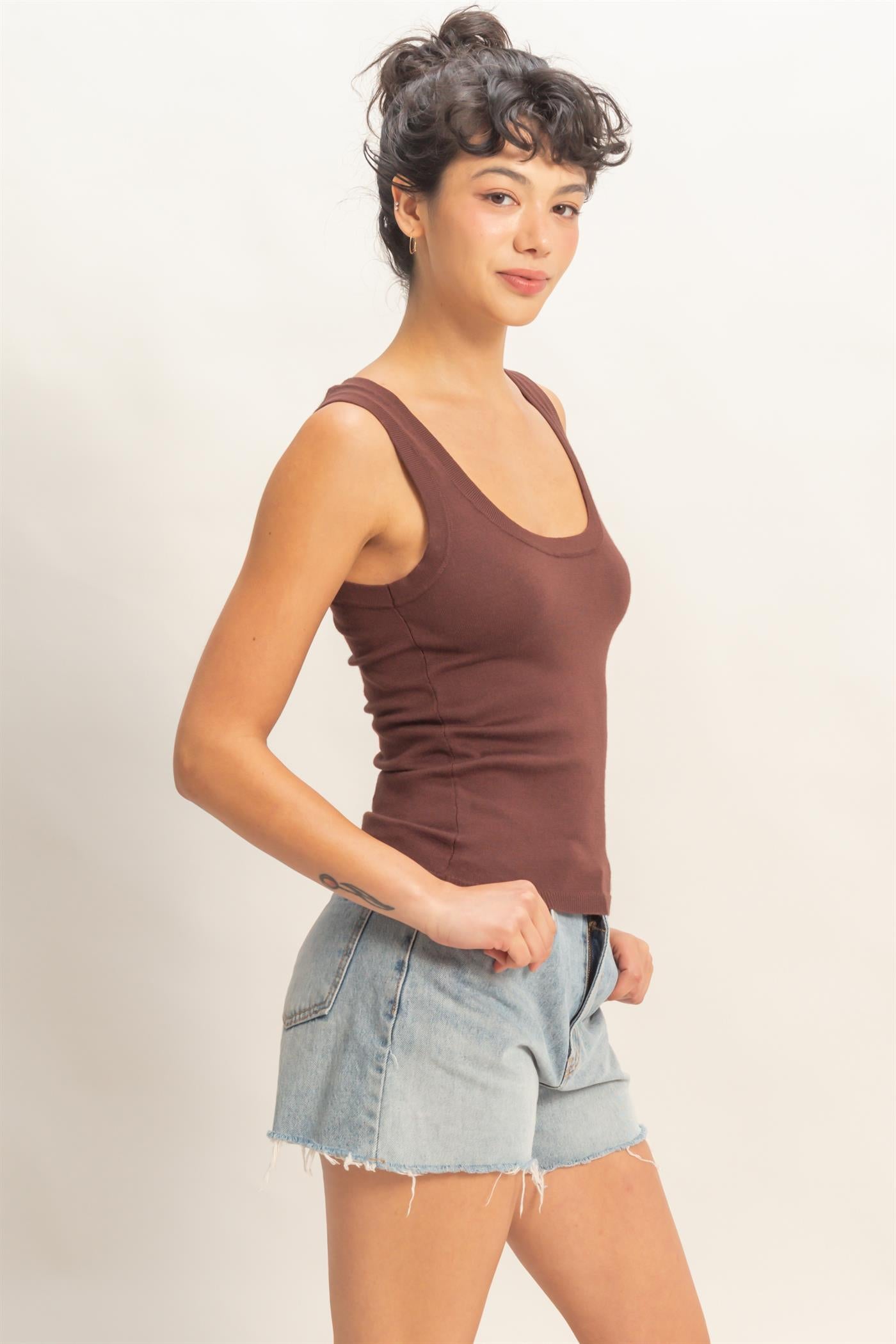 Wholesale Scoop Neck Tank Top Clothing Tops DZ26A449 CHOCOLATE DOUBLE ZERO